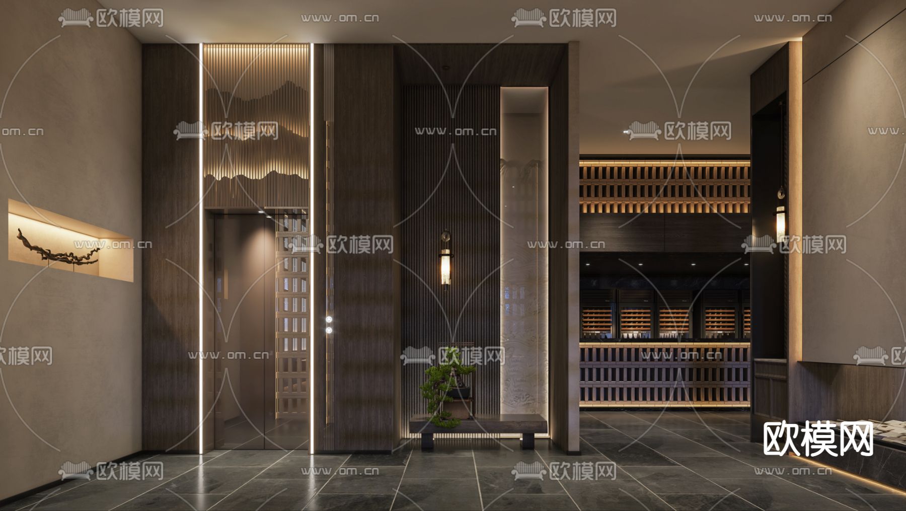 新中式主题餐厅3d模型