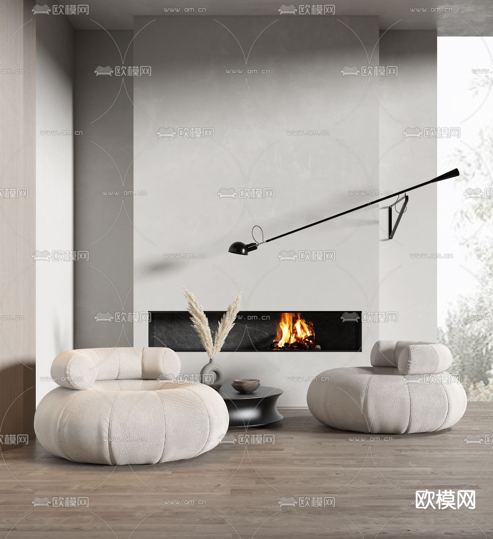 现代绒布休闲沙发3d模型下载