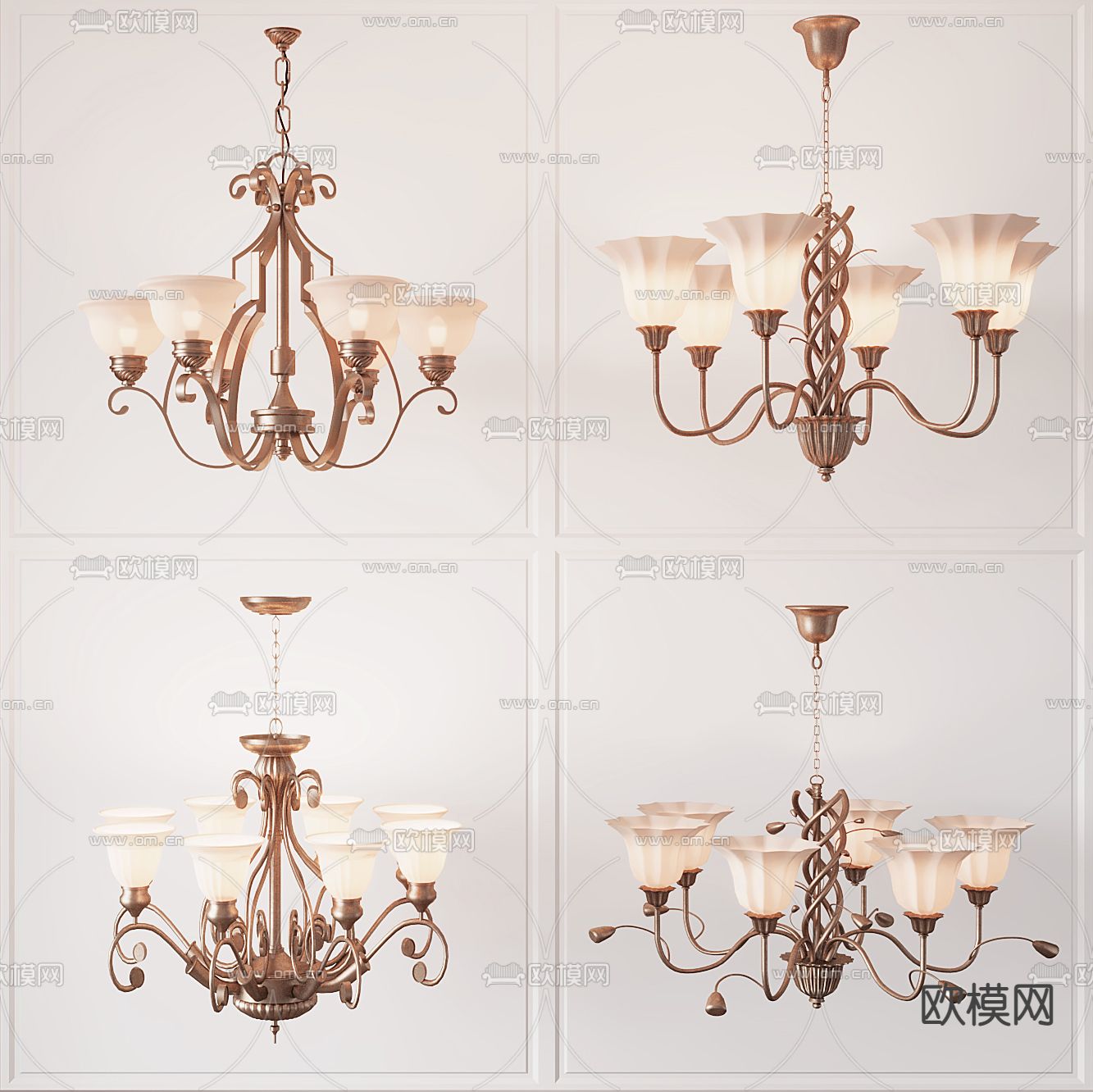 美式轻奢多头吊灯3d模型下载