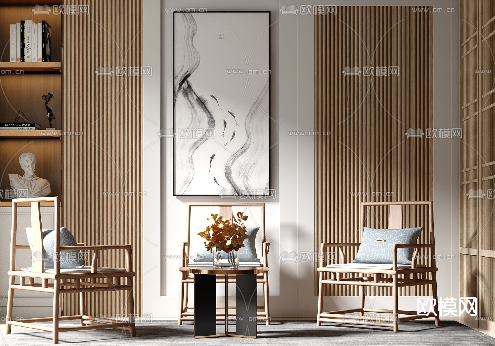 新中式实木休闲椅3d模型下载