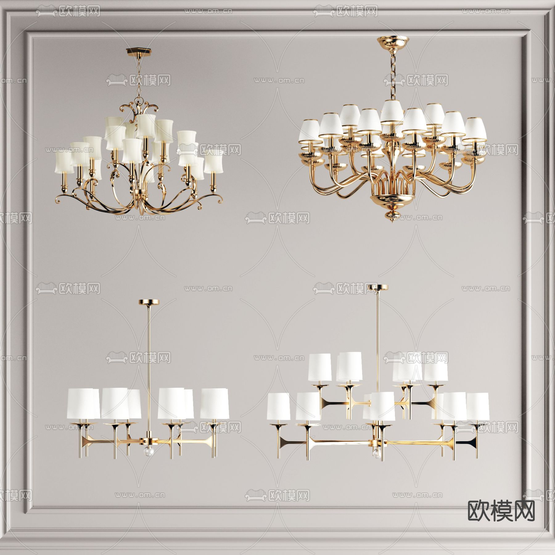 美式金属多头吊灯3d模型下载