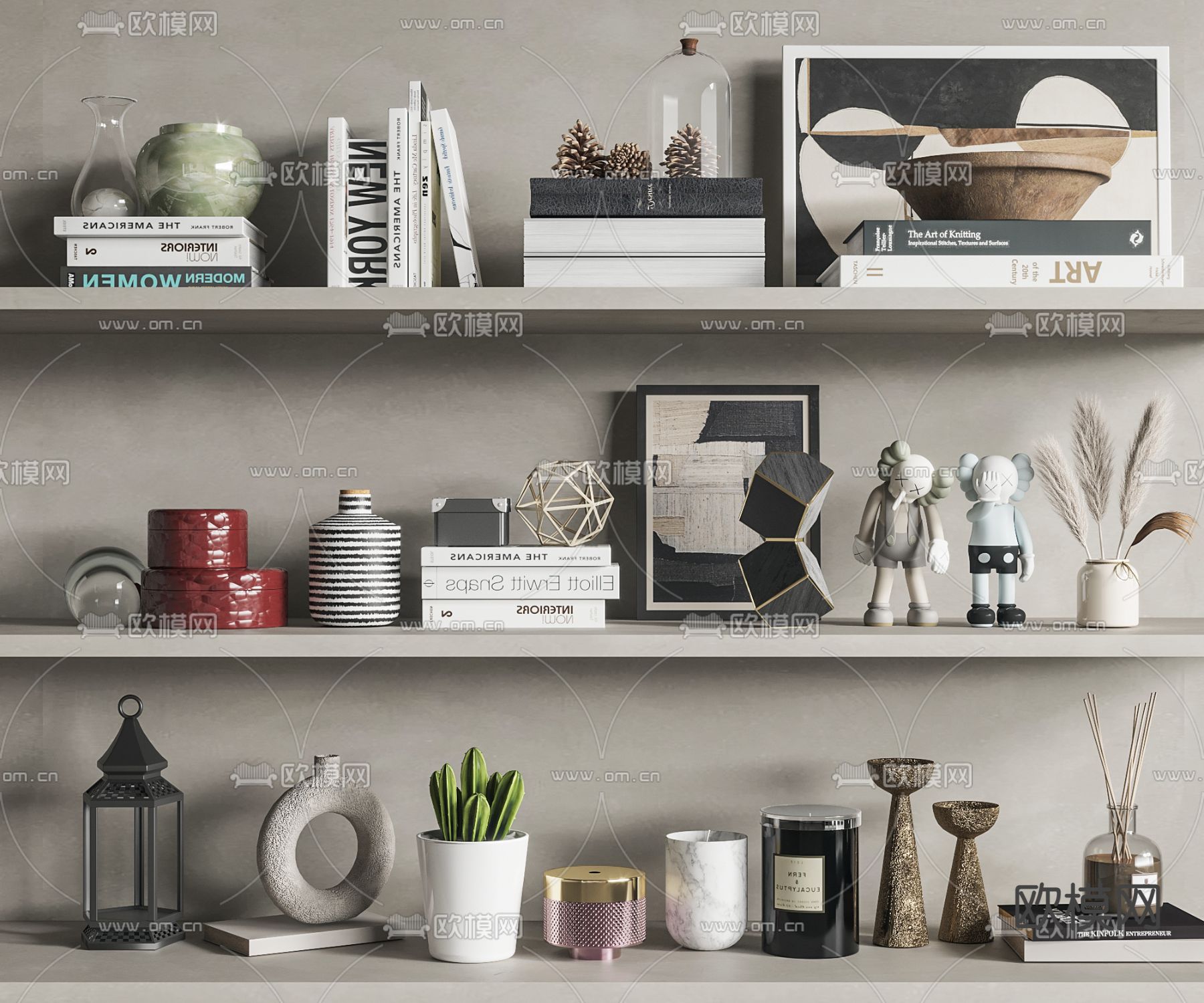 现代书籍花瓶摆件3d模型下载