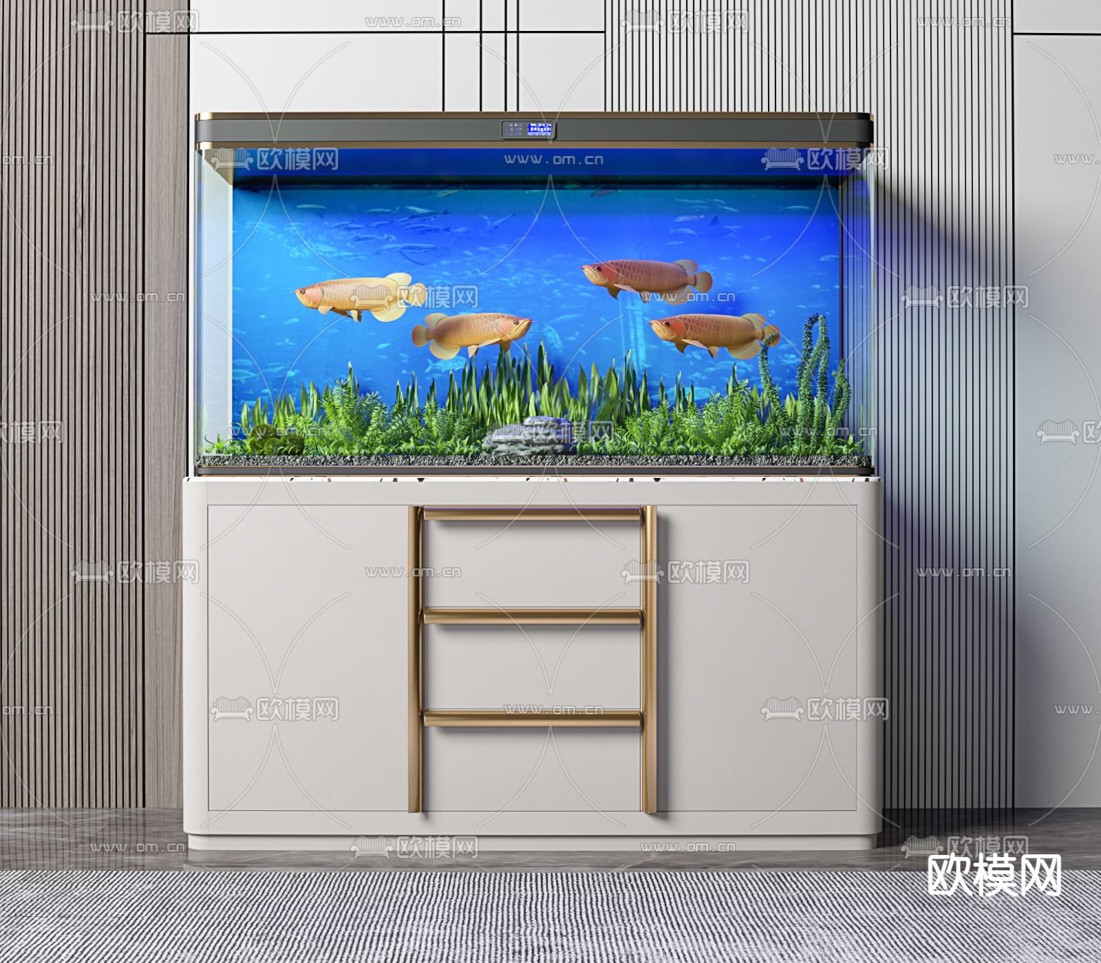 现代轻奢玻璃鱼缸3d模型