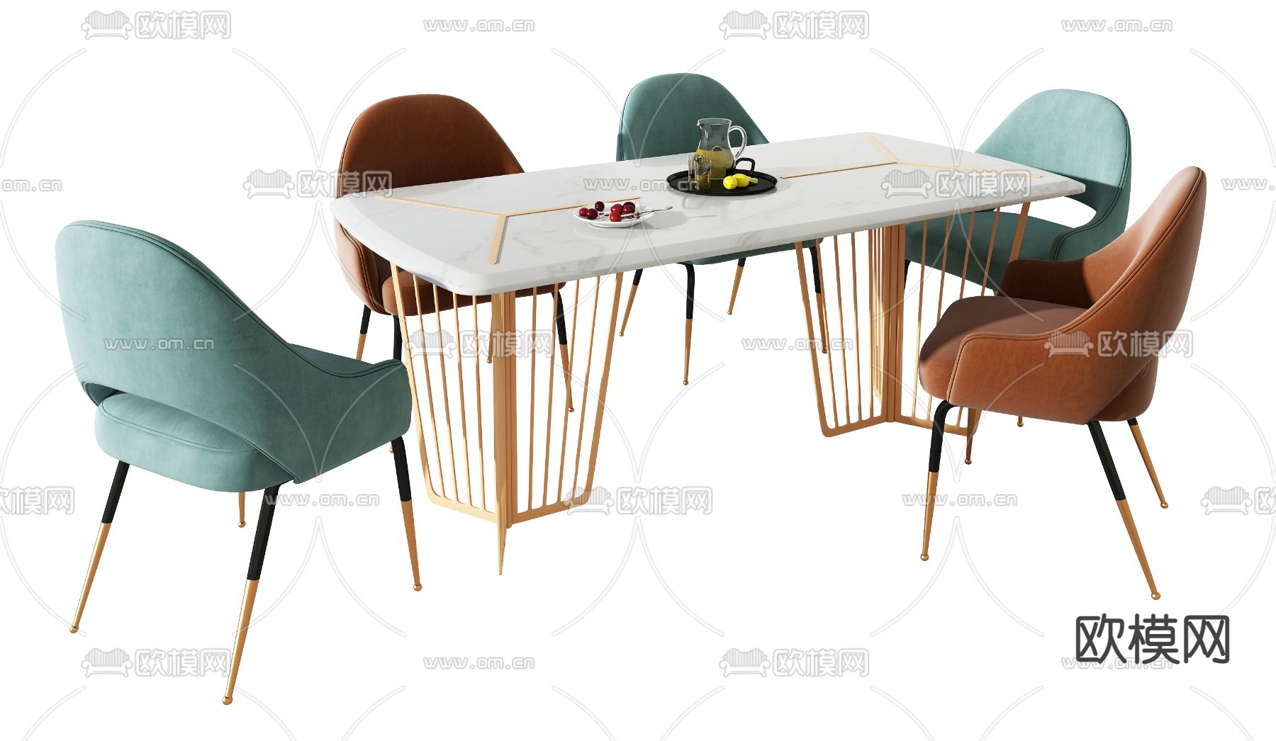 现代大理石餐桌椅3d模型下载