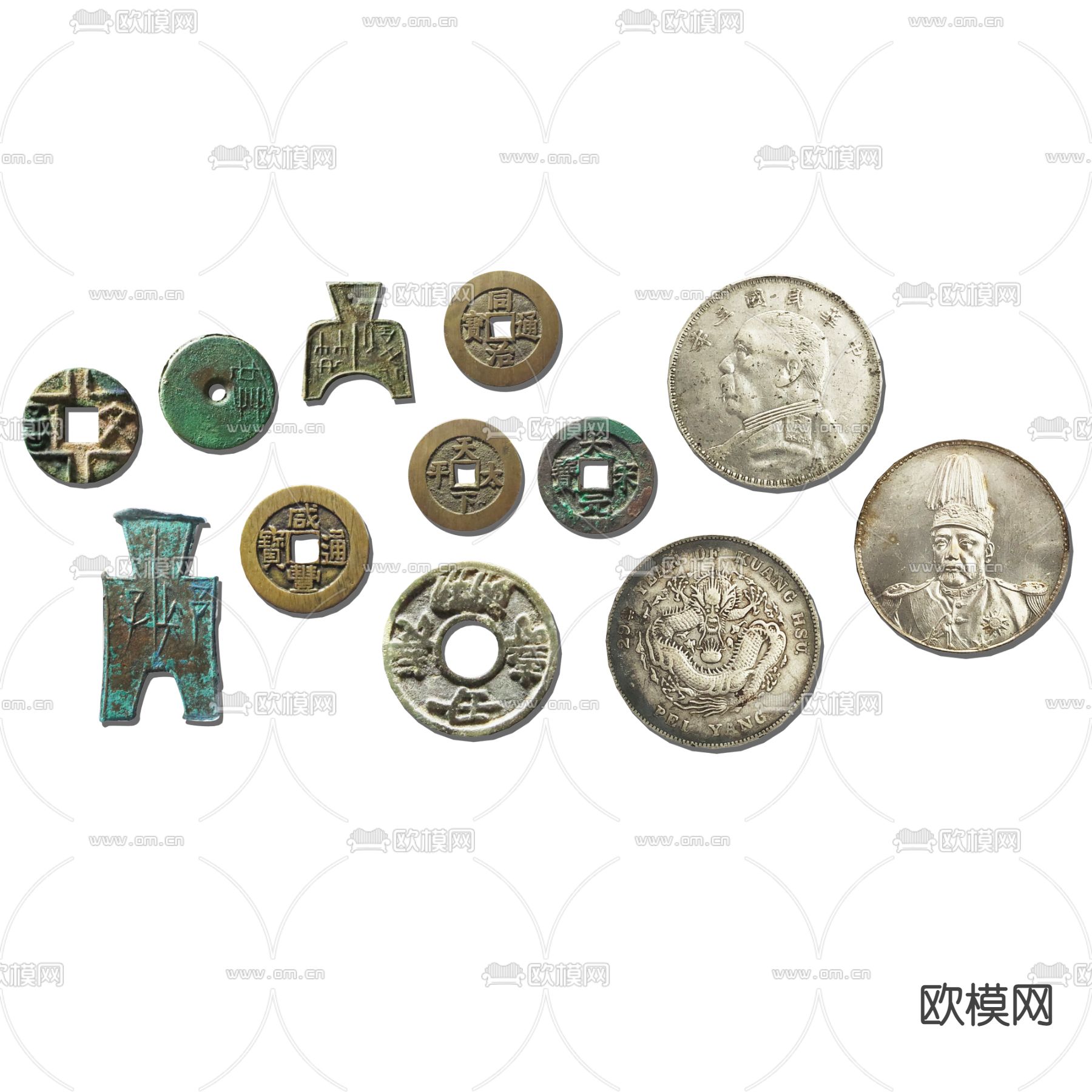 中式古钱银币铜钱摆件3d模型