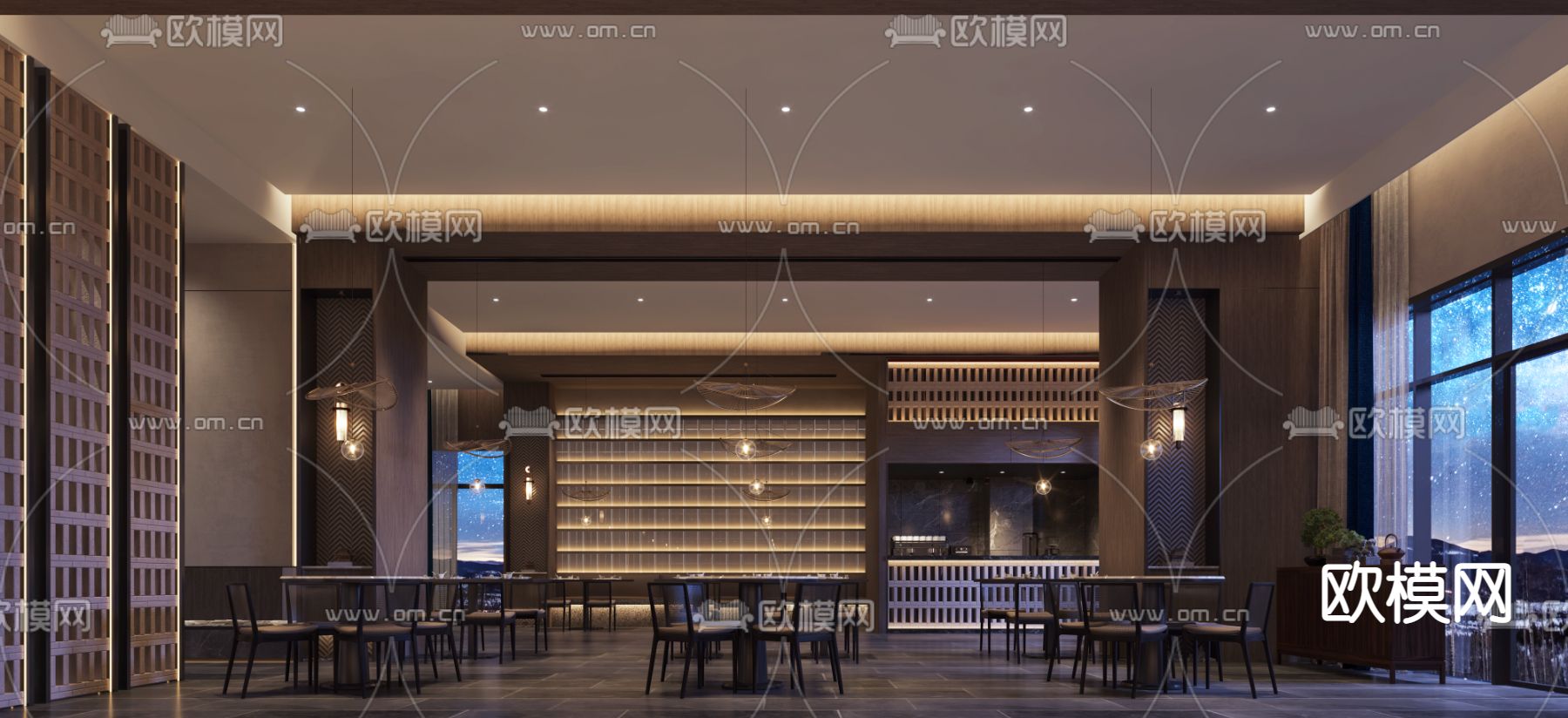 新中式主题餐厅3d模型