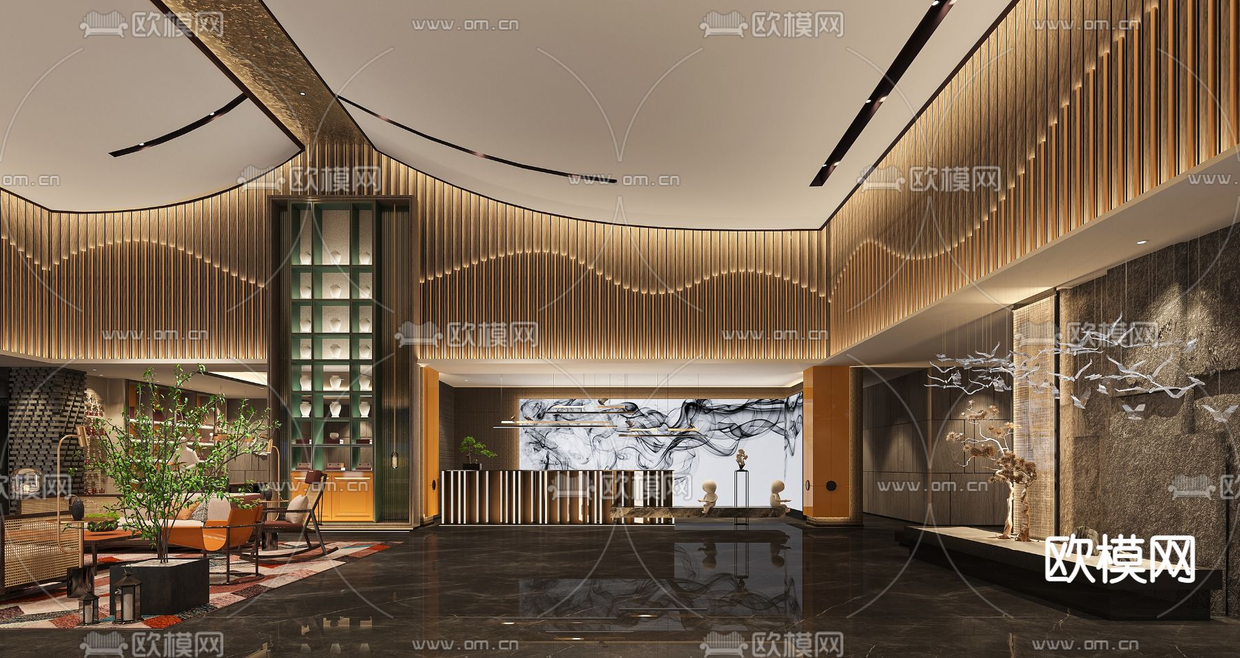 新中式酒店大堂3d模型