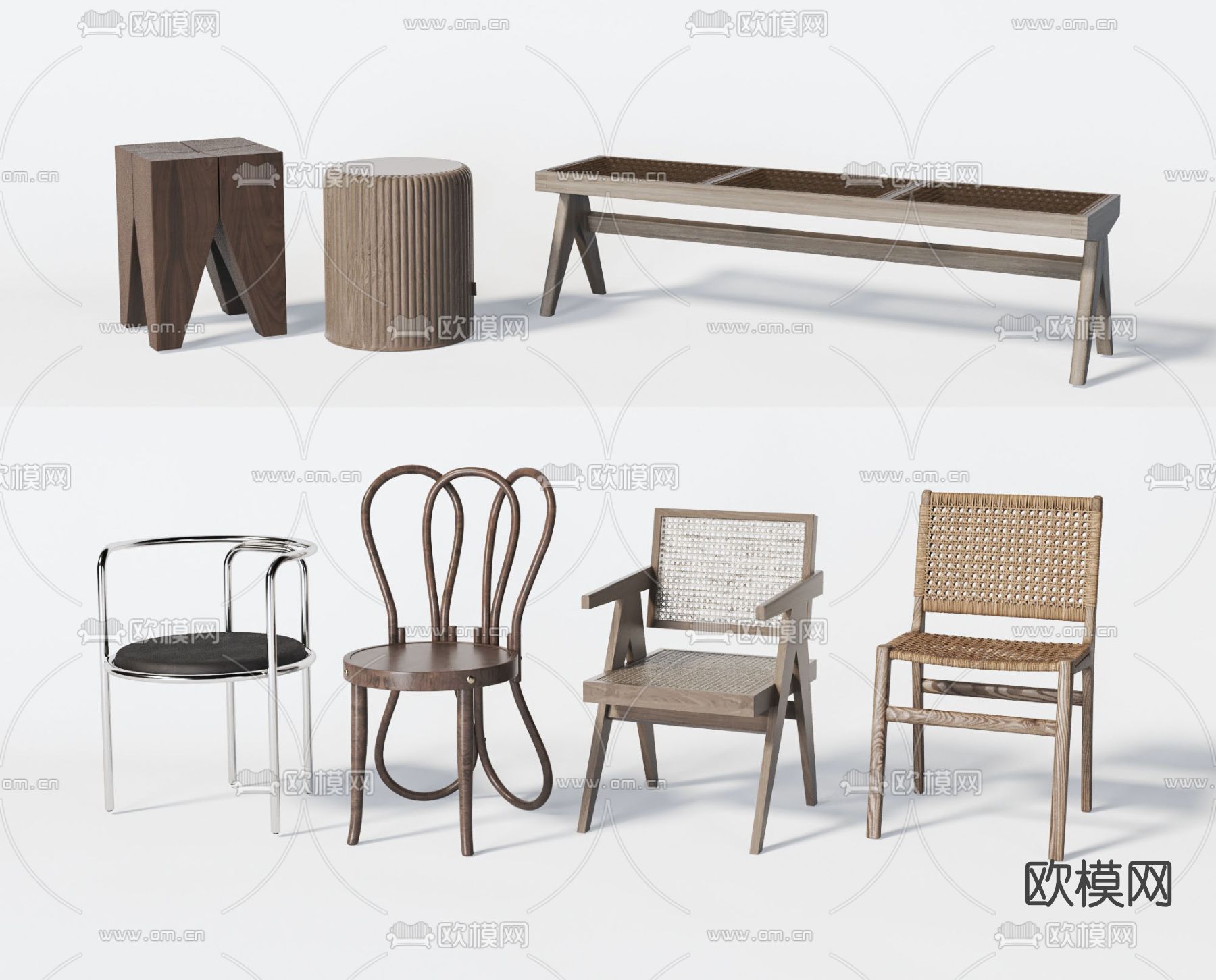 侘寂实木休闲椅su模型下载（渲染图1）