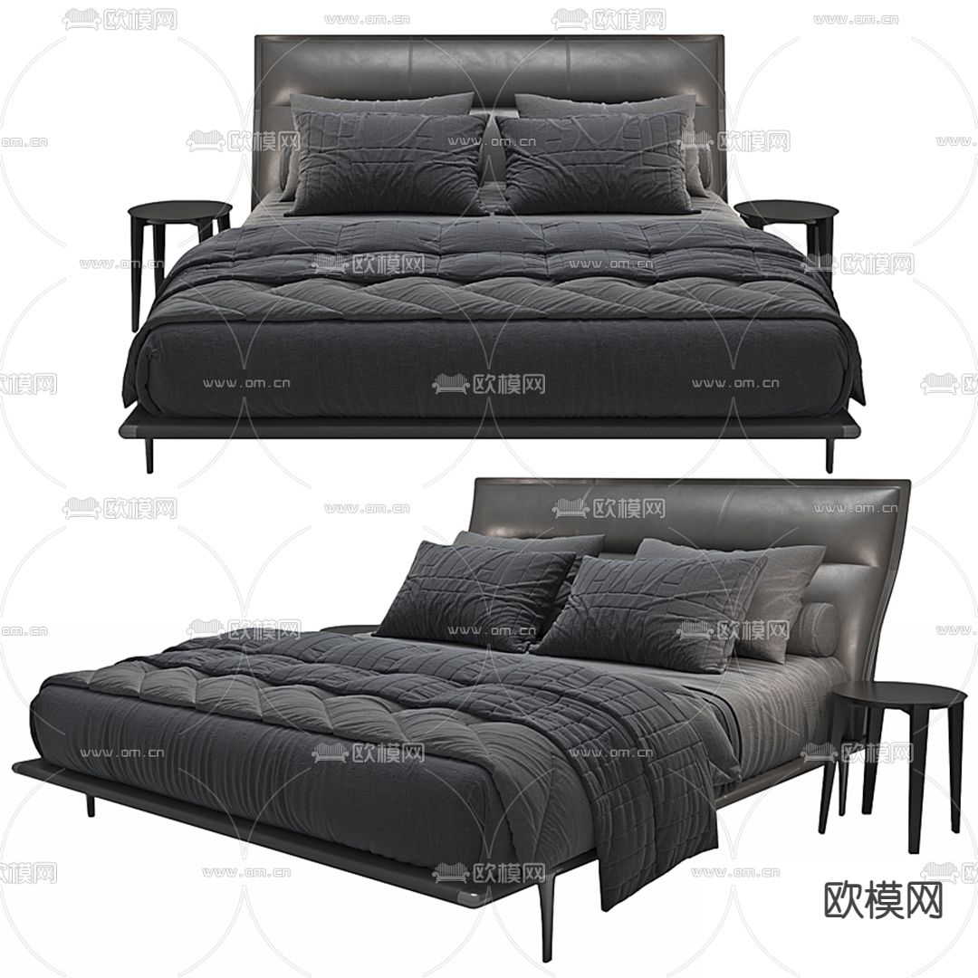 Poltrona Frau 皮革双人床3d模型下载（渲染图1）