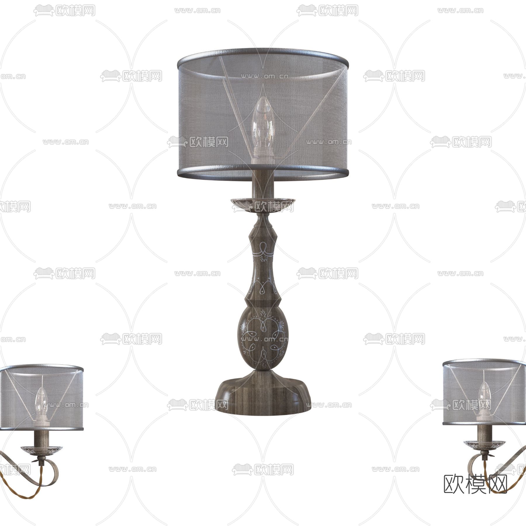 简欧木质台灯免费3d模型下载