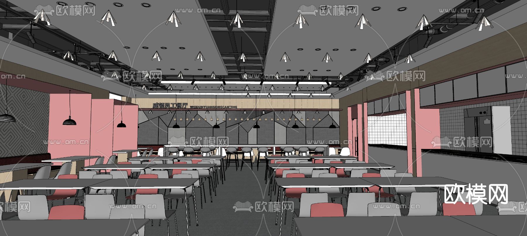 现代食堂餐厅su模型