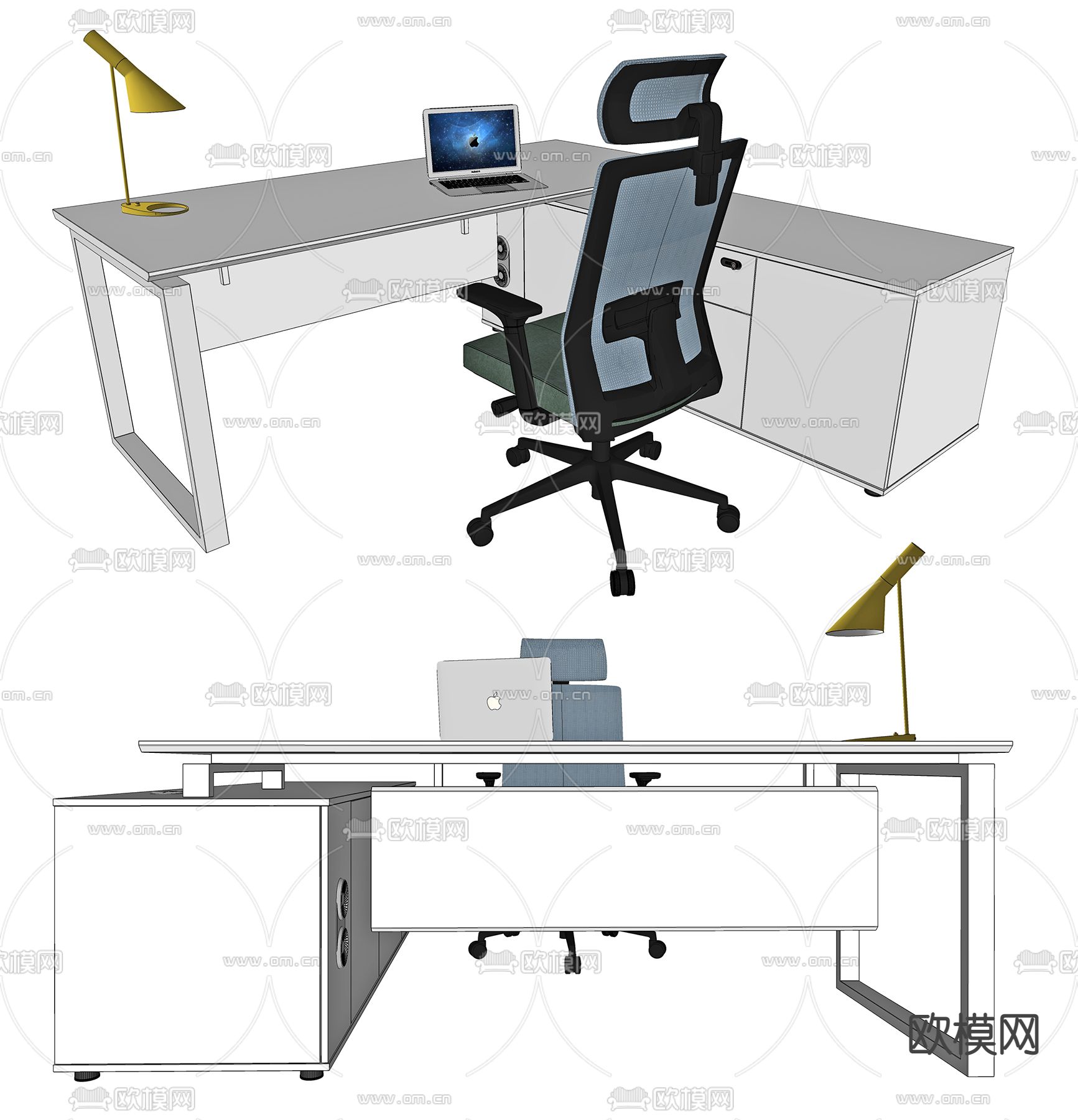 现代办公桌椅su模型下载（渲染图2）