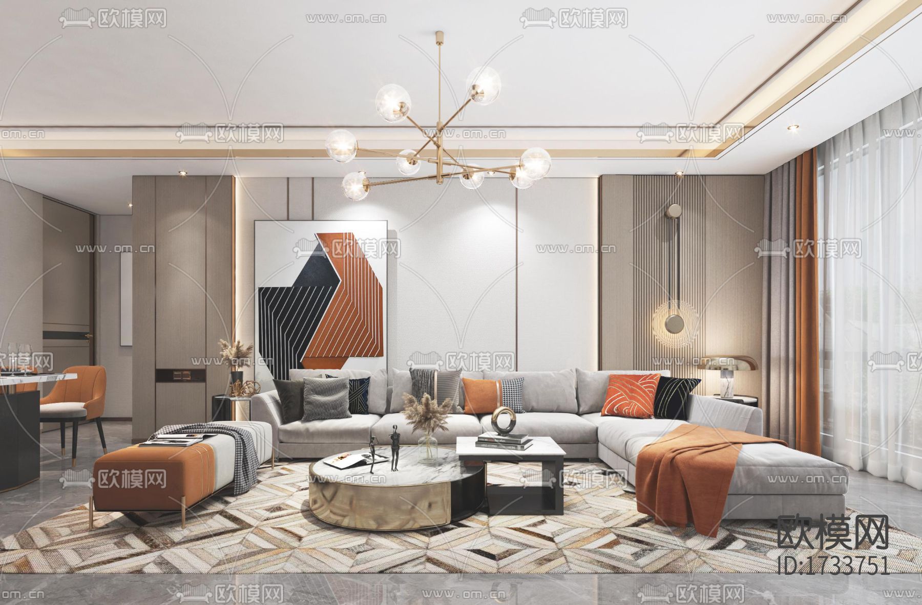 整装住宅cad施工图下载（渲染图1）