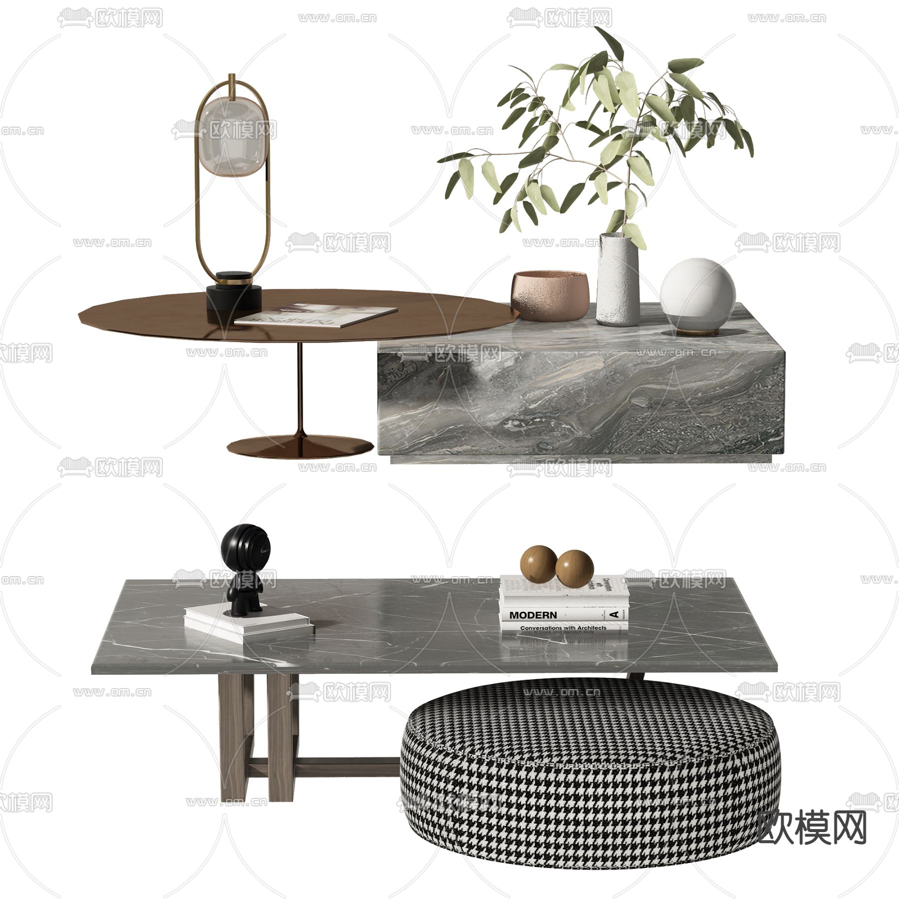 现代大理石茶几3d模型