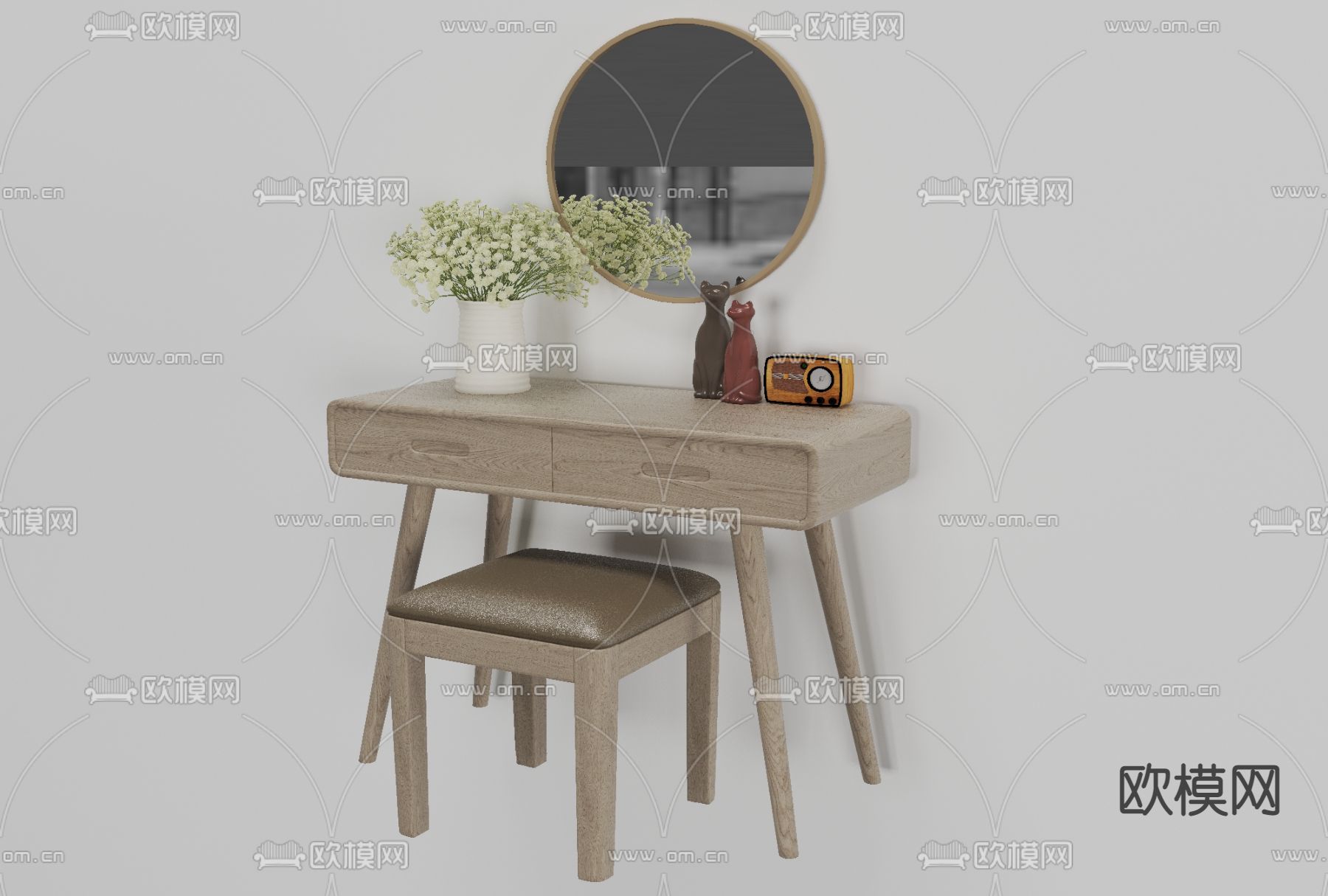 北欧实木梳妆台免费3d模型下载