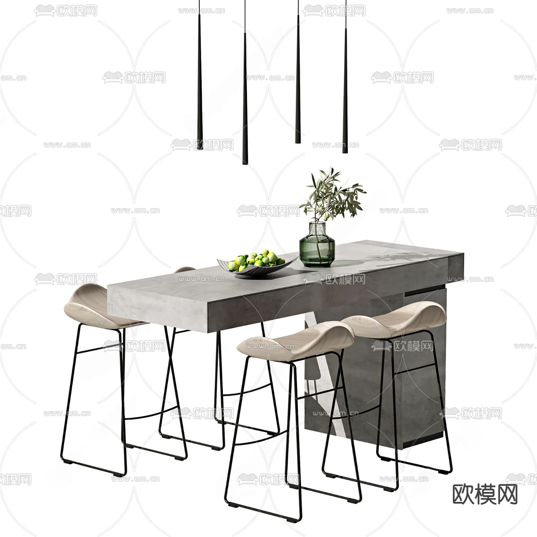 现代吧台吧椅组合3d模型