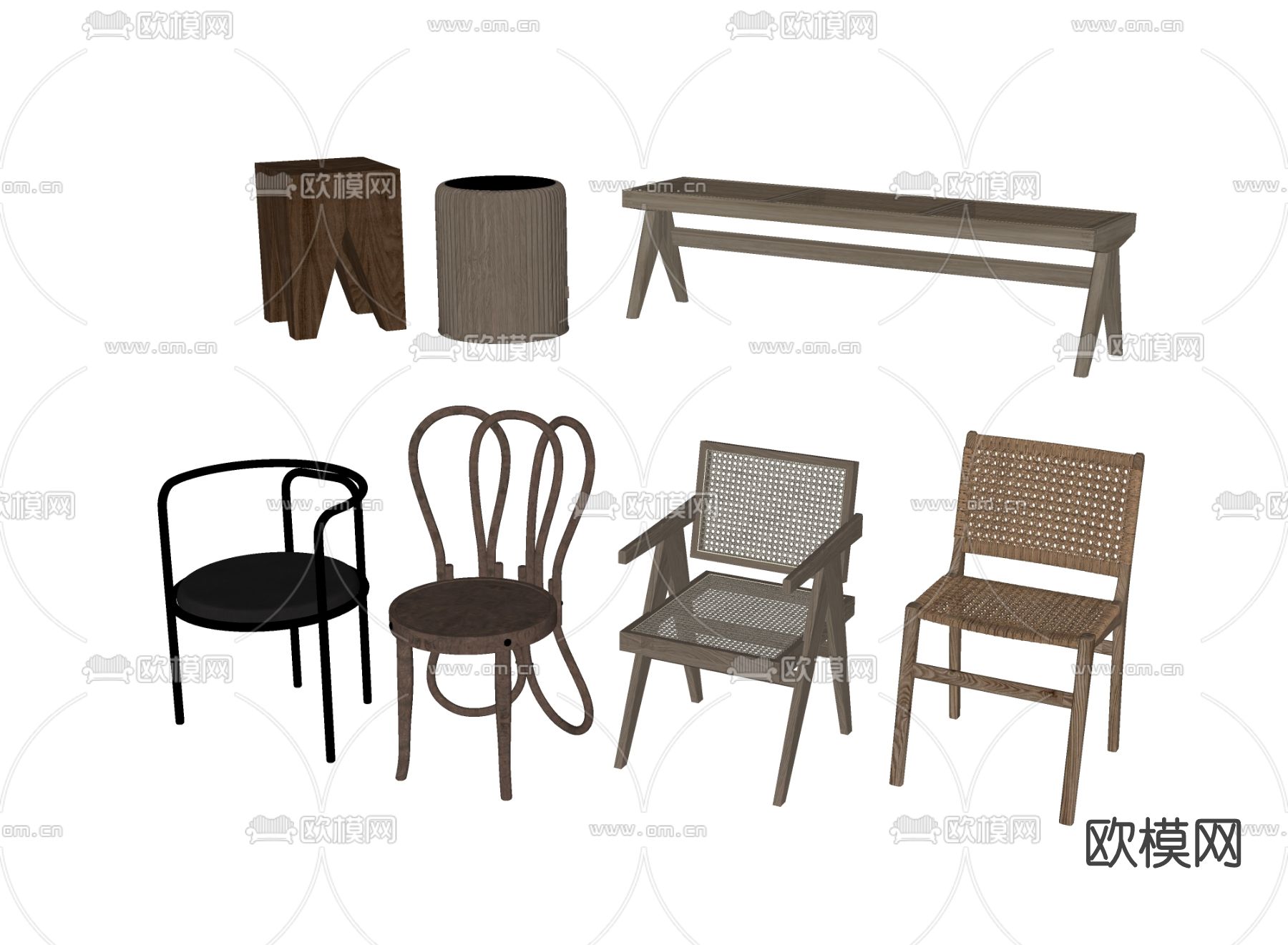 侘寂实木休闲椅su模型下载（渲染图2）