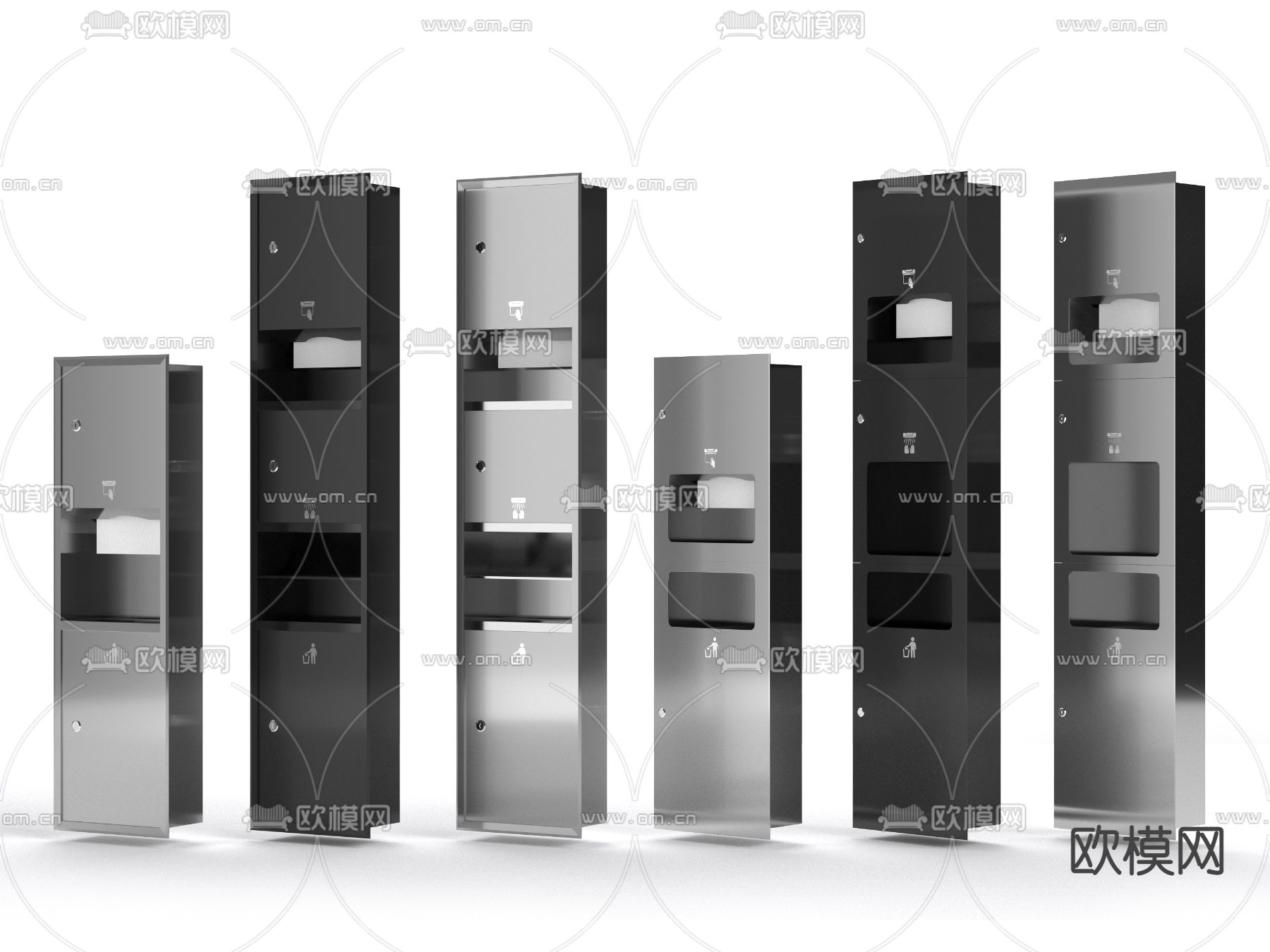 现代三合一嵌入式纸巾盒3d模型下载