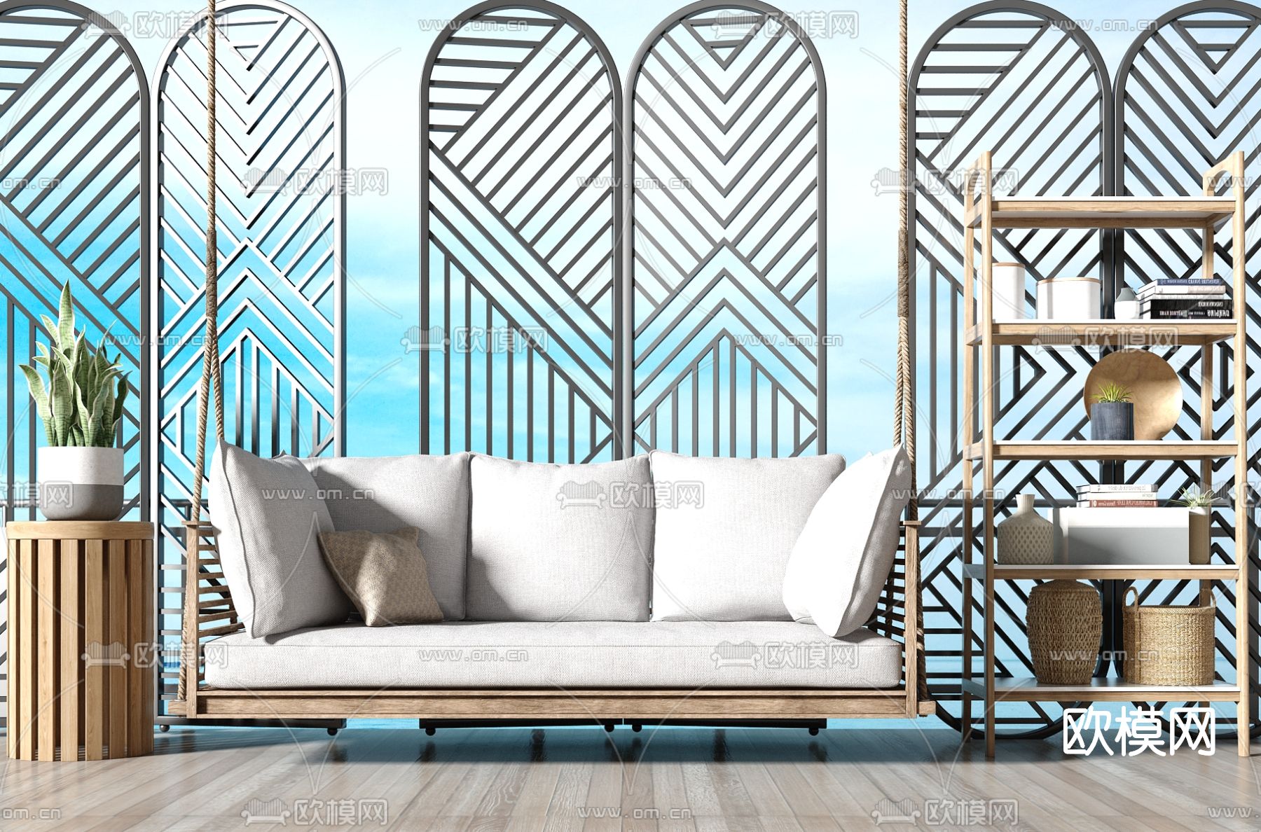 现代休闲吊椅su模型下载（渲染图1）