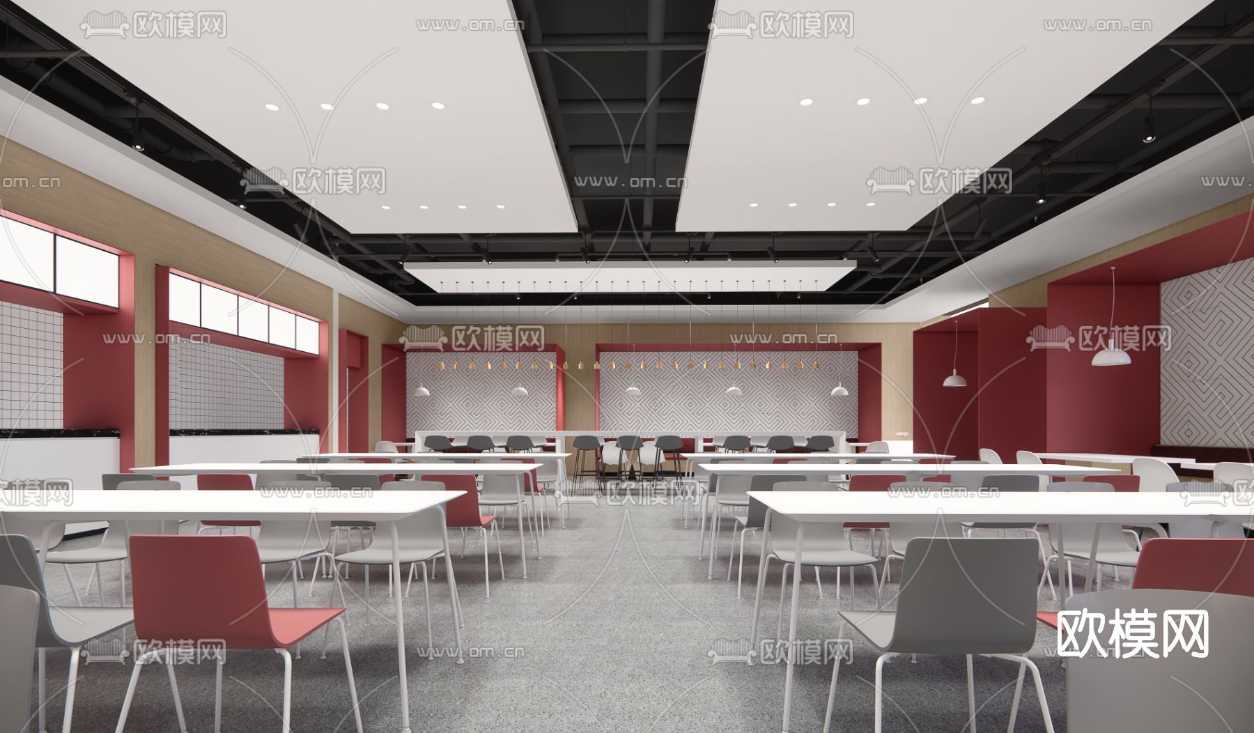 现代食堂餐厅su模型