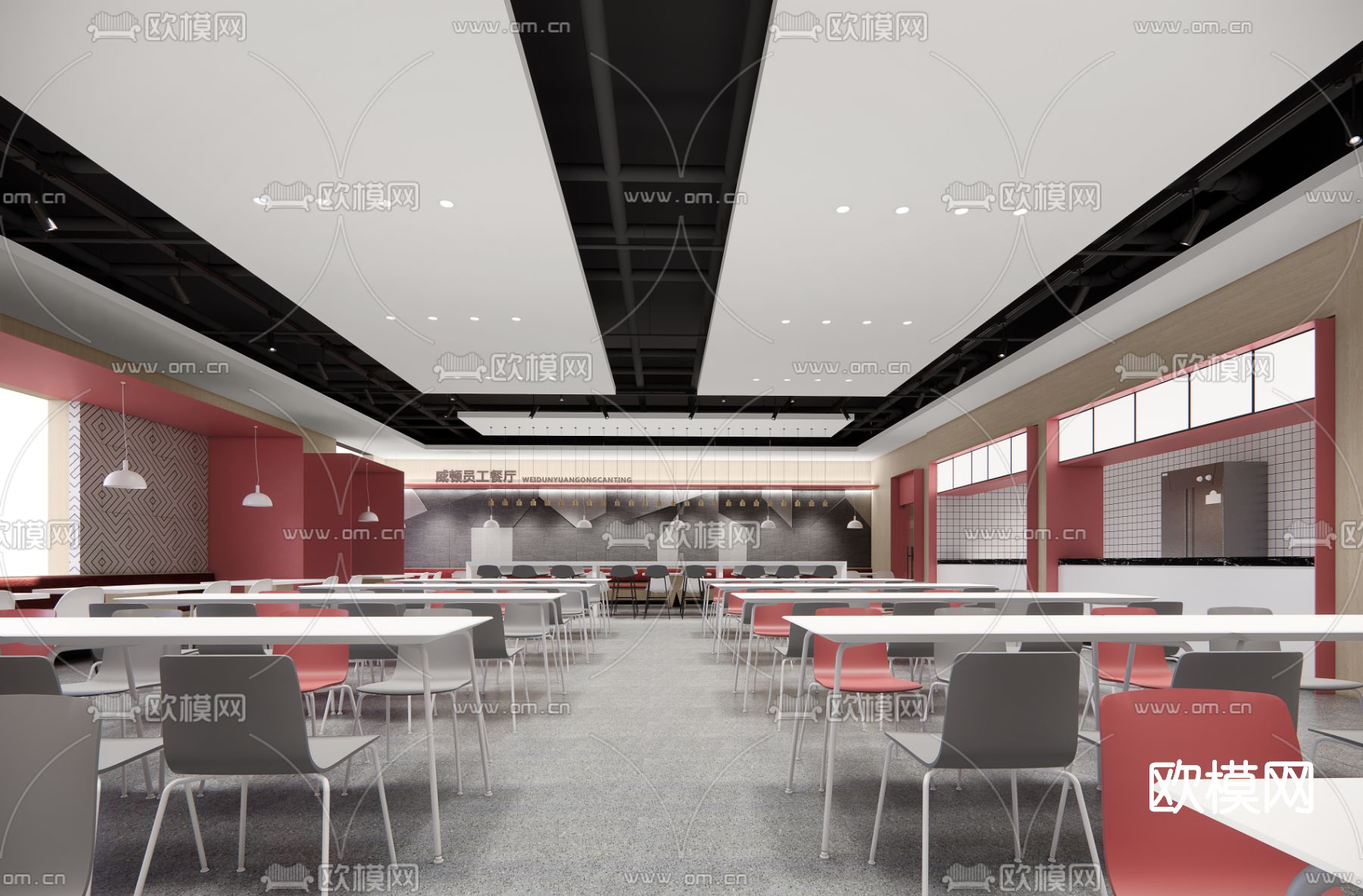 现代食堂餐厅su模型