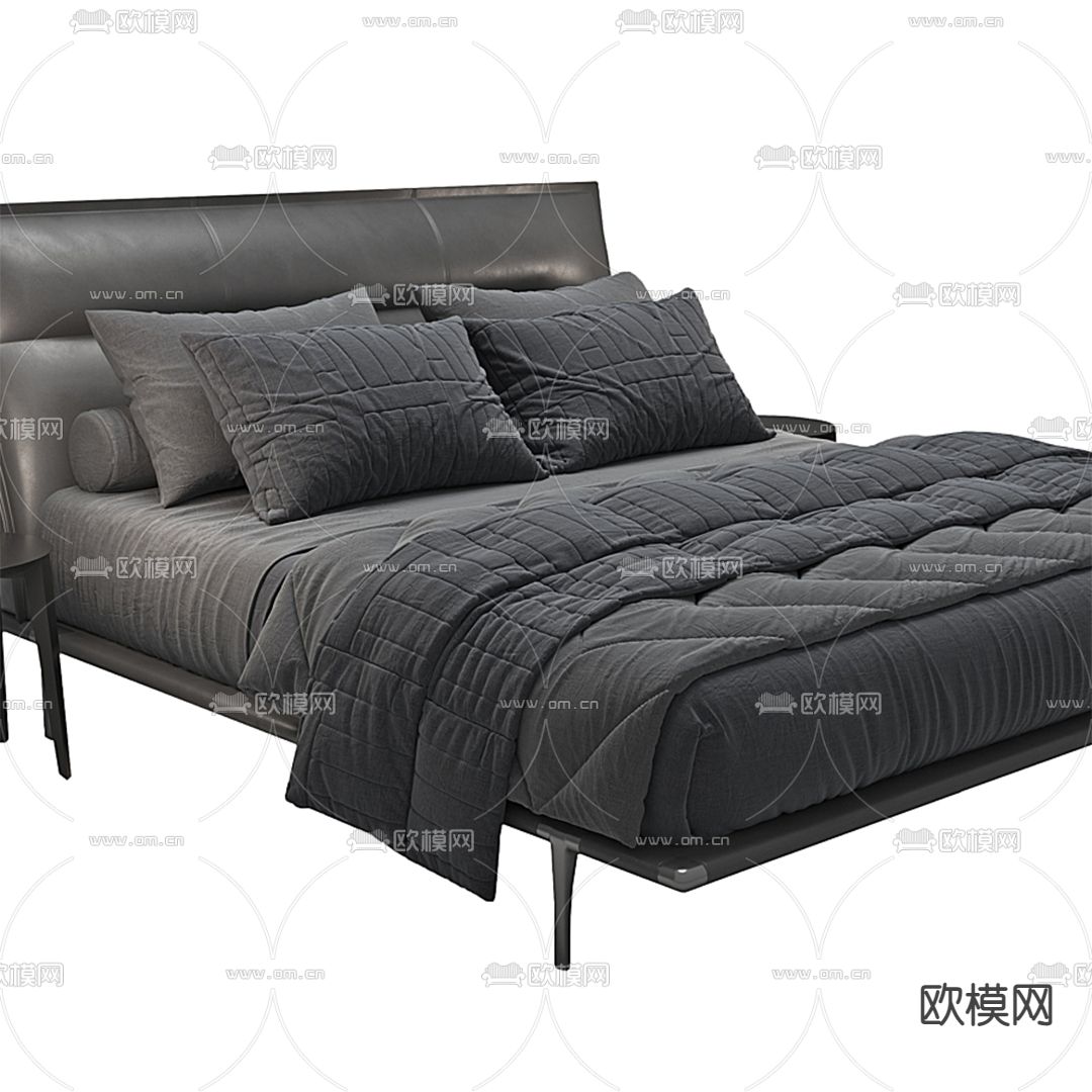 Poltrona Frau 皮革双人床3d模型下载（渲染图2）