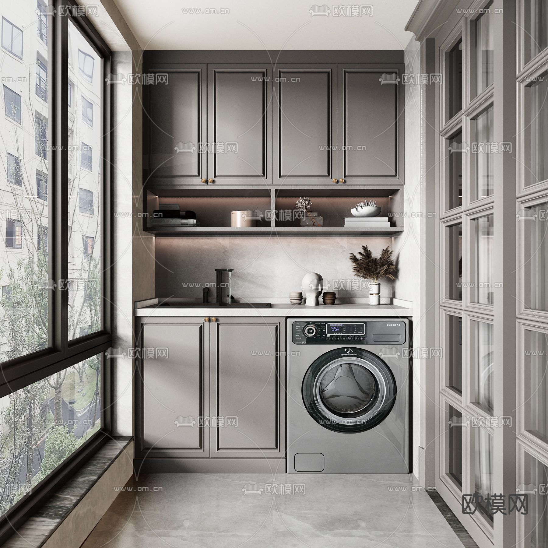 美式阳台洗衣房3d模型下载