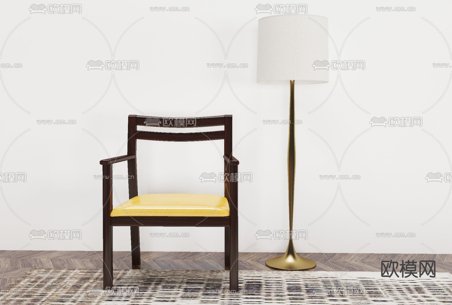 美式实木单椅免费3d模型下载