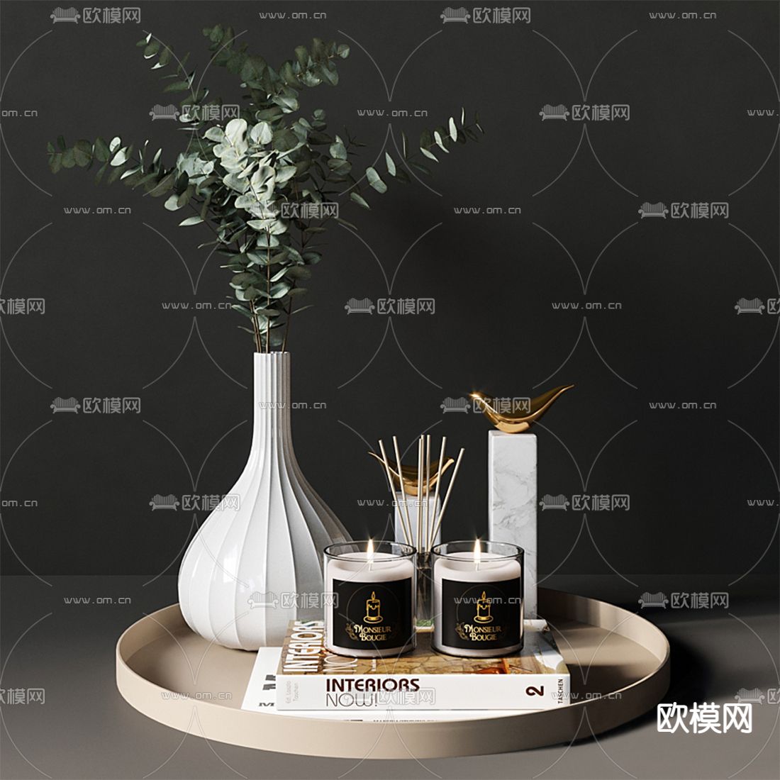 现代书籍花瓶香薰蜡烛摆件3d模型