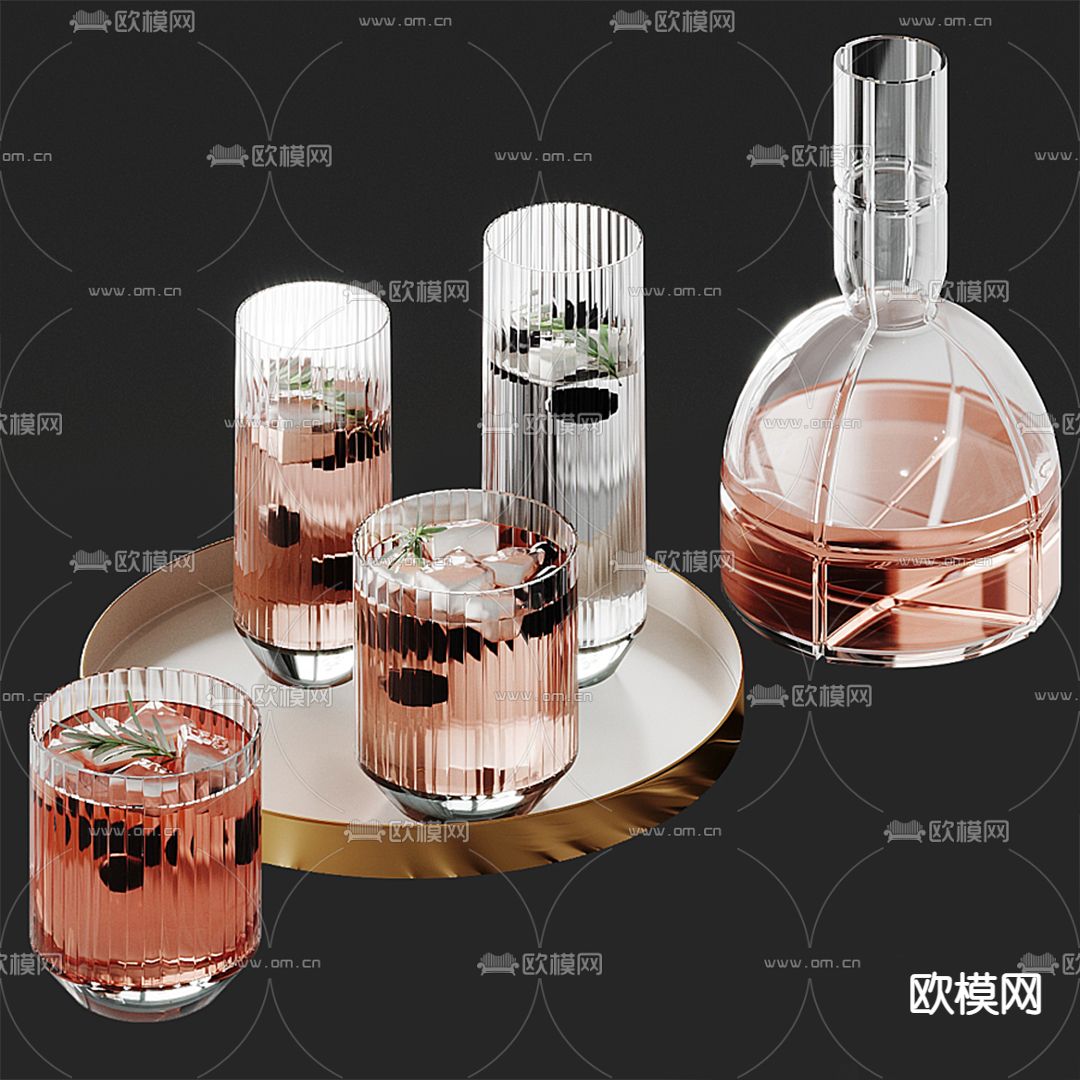 现代饮料杯子托盘3d模型下载（渲染图1）