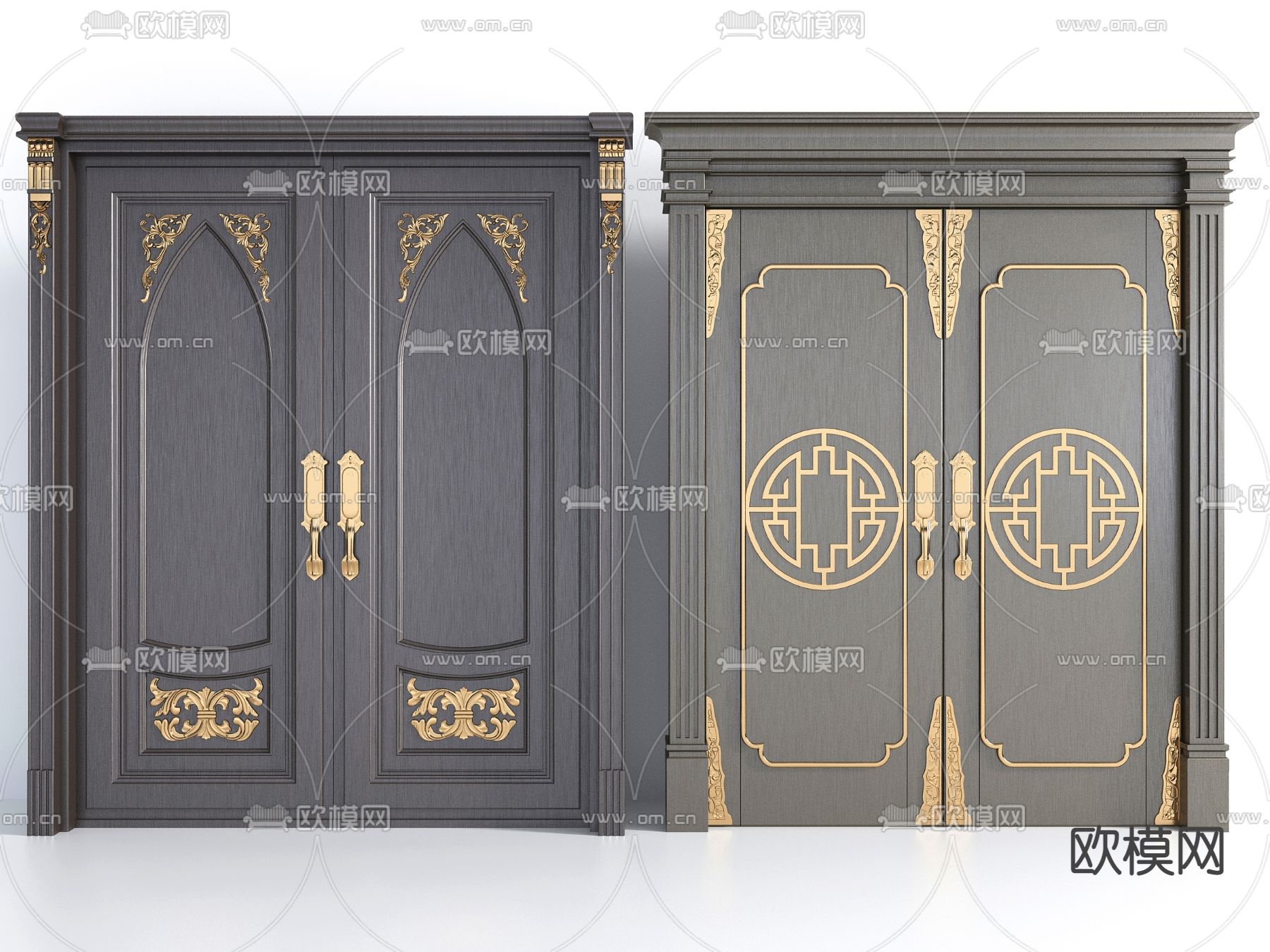 新中式入户双开大门3d模型