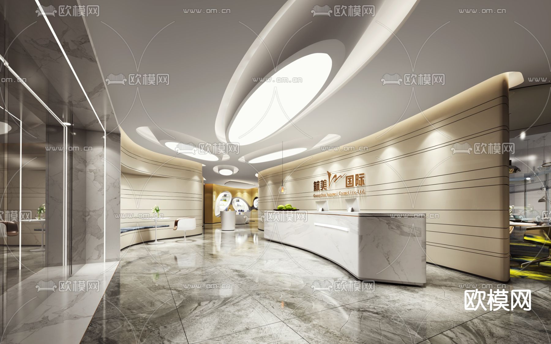 现代办公室前台大堂3d模型
