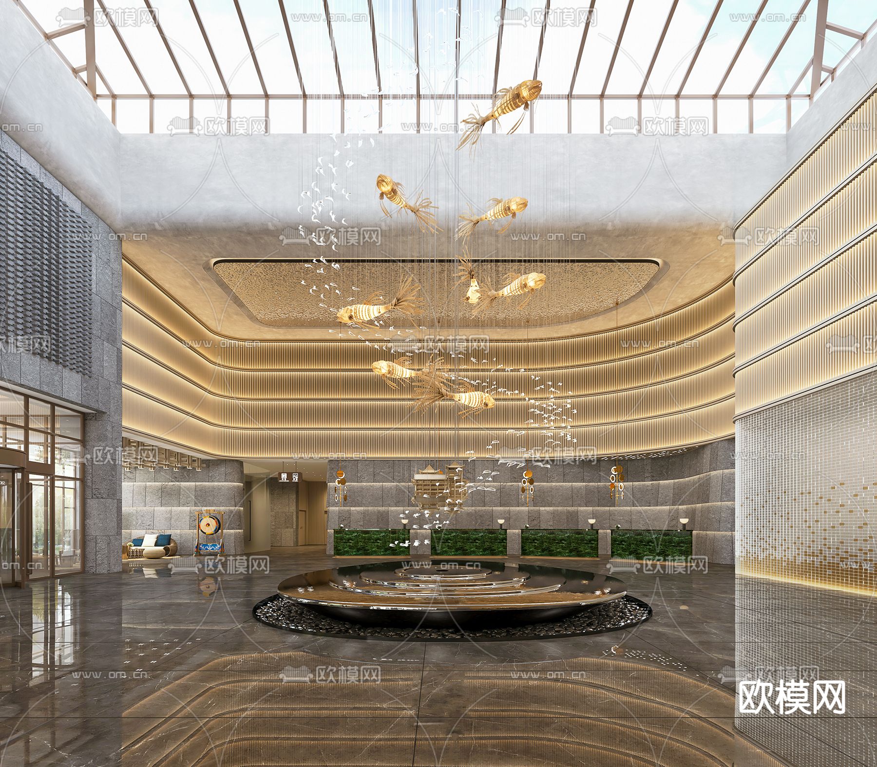 现代汤泉洗浴大厅3d模型下载（渲染图1）