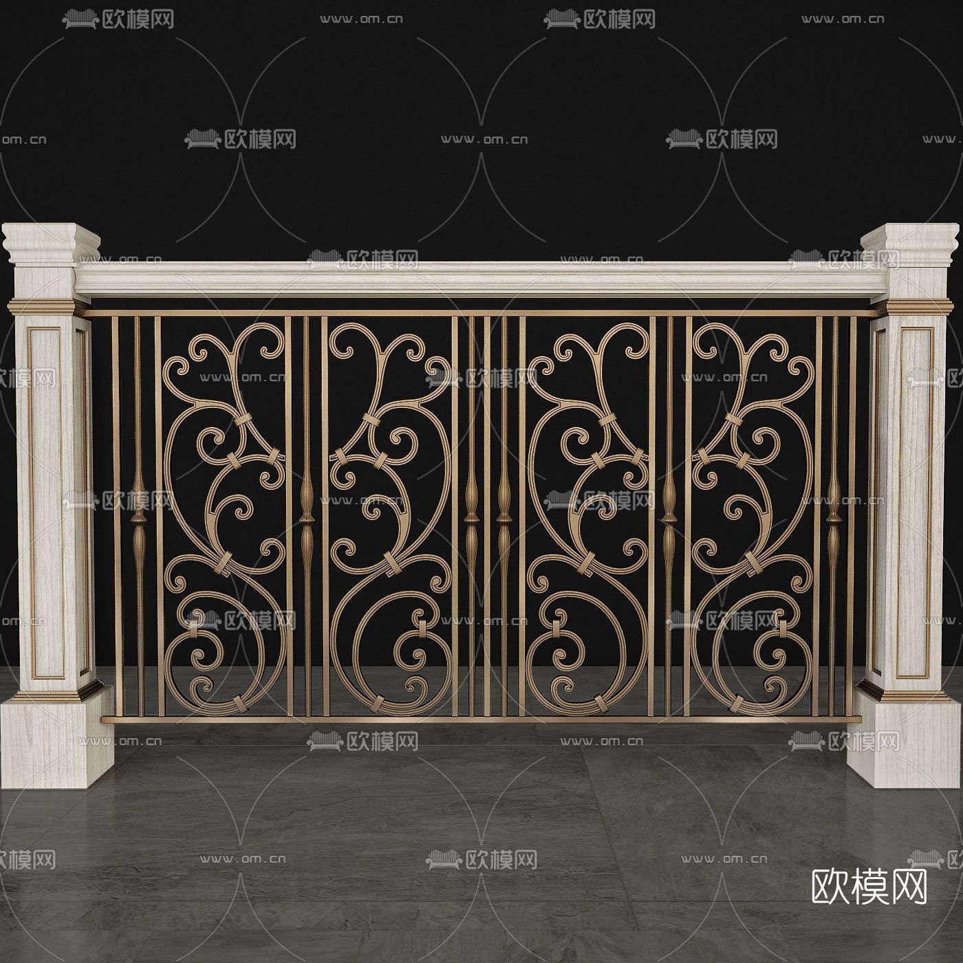 欧式轻奢围墙护栏免费3d模型下载
