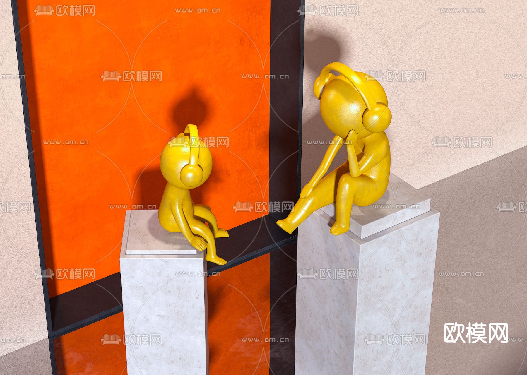 现代抽象人物雕塑摆件3d模型下载（渲染图2）