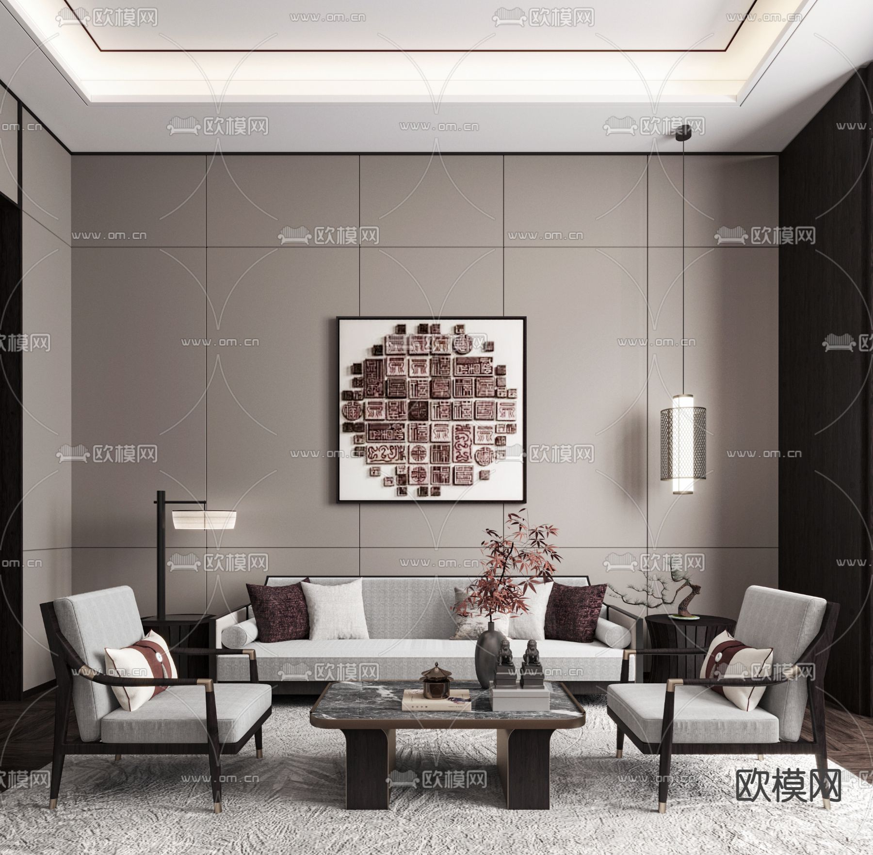 元禾大千 新中式布艺组合沙发3d模型