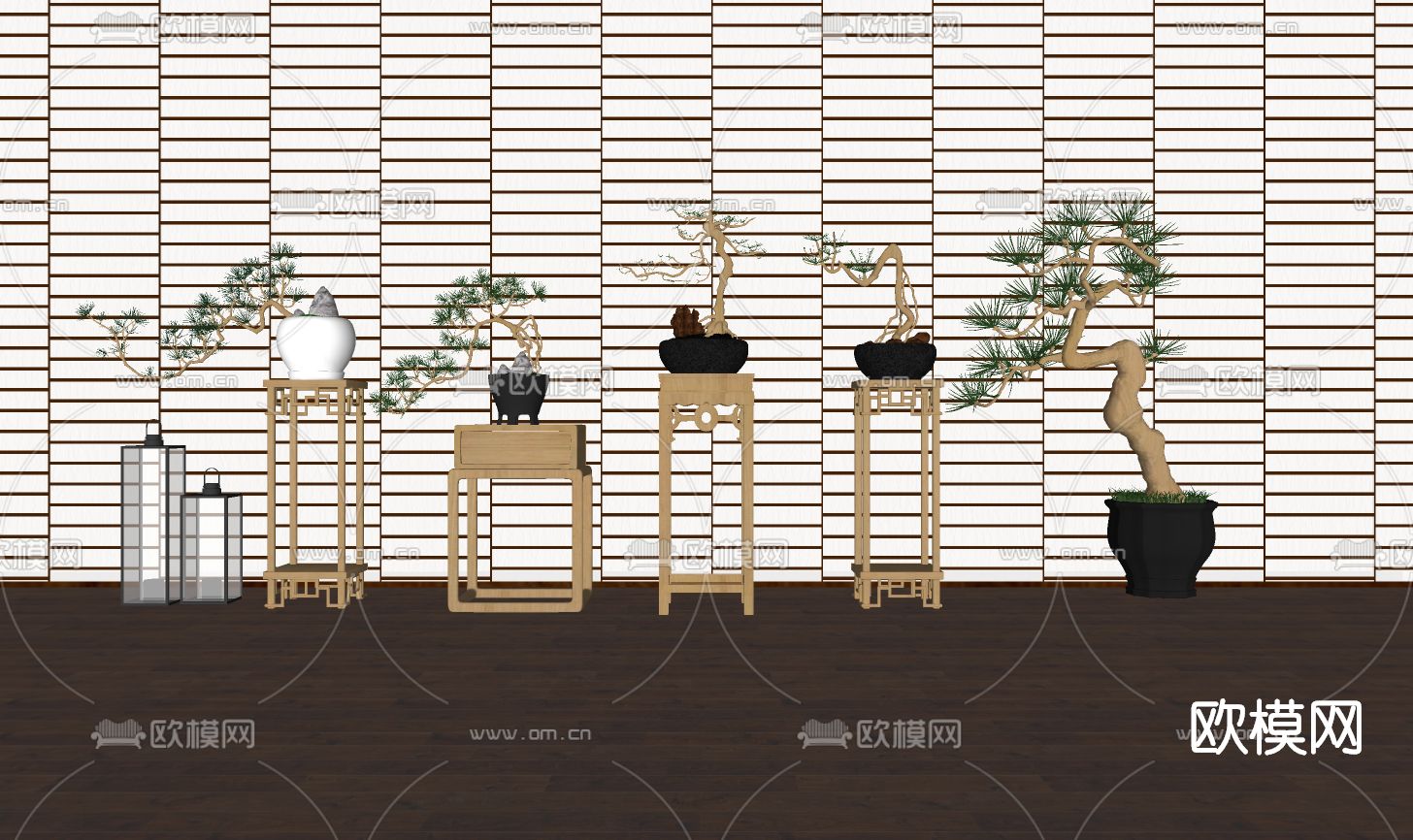 新中式绿植盆栽su模型下载