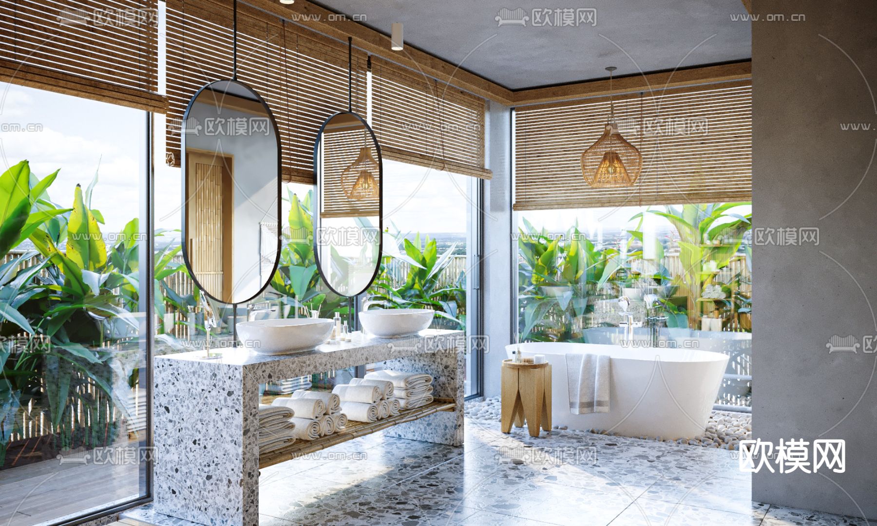 东南亚浴室卫生间3d模型下载（渲染图1）