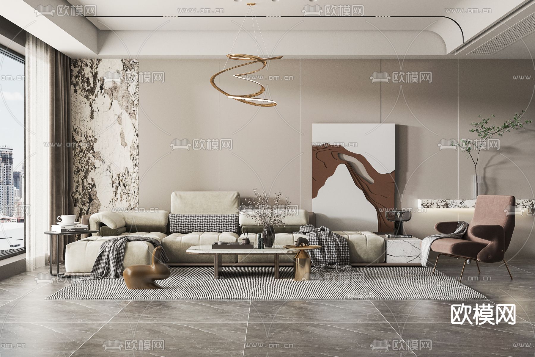 现代布艺组合沙发3d模型