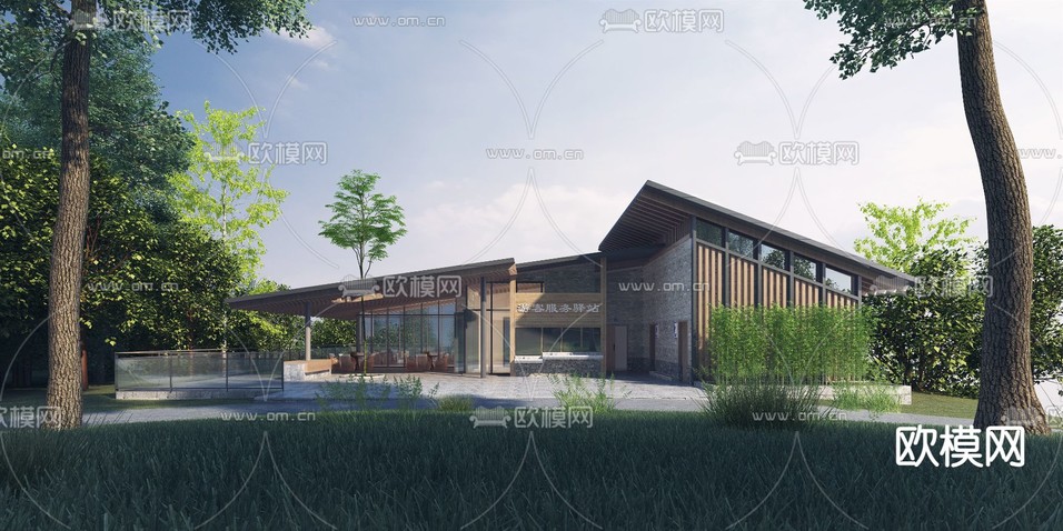 现代游客服务驿站外观3d模型下载(渲染图1)