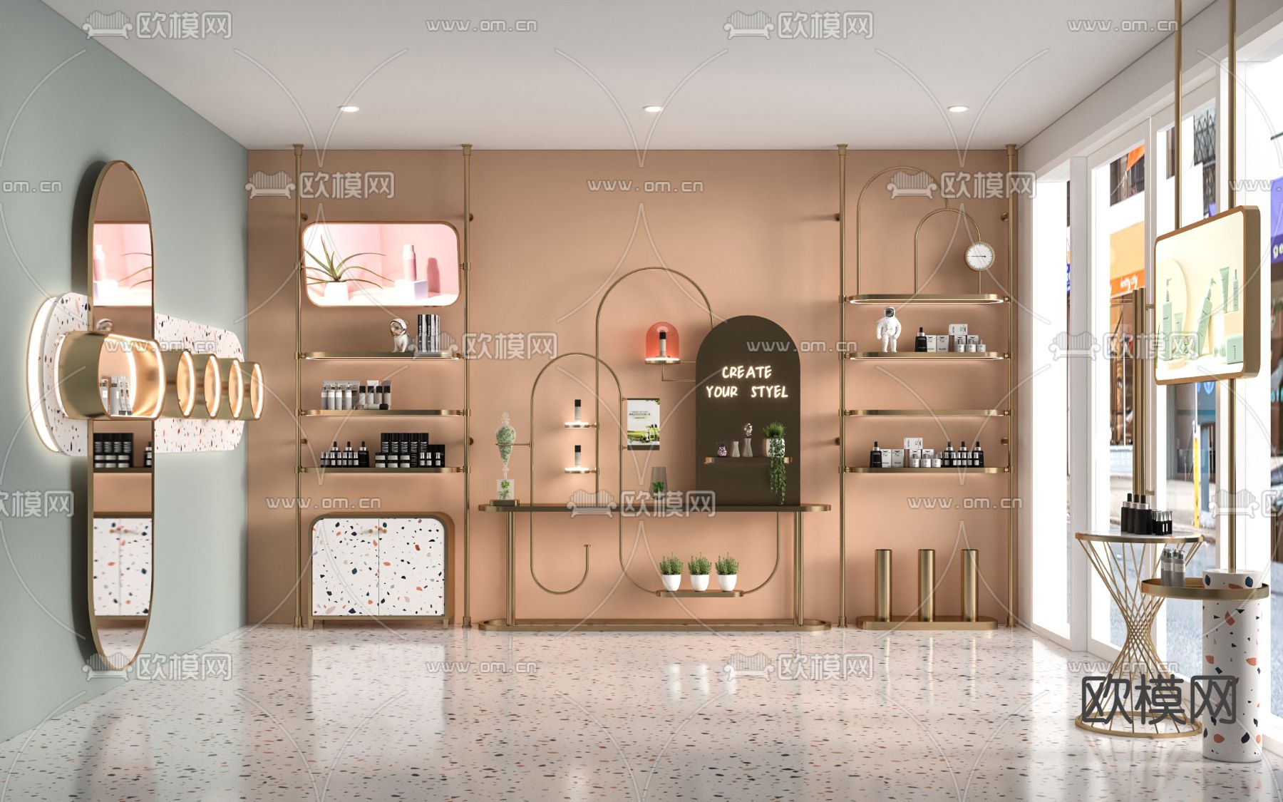 现代轻奢化妆品专卖店su模型下载（渲染图1）