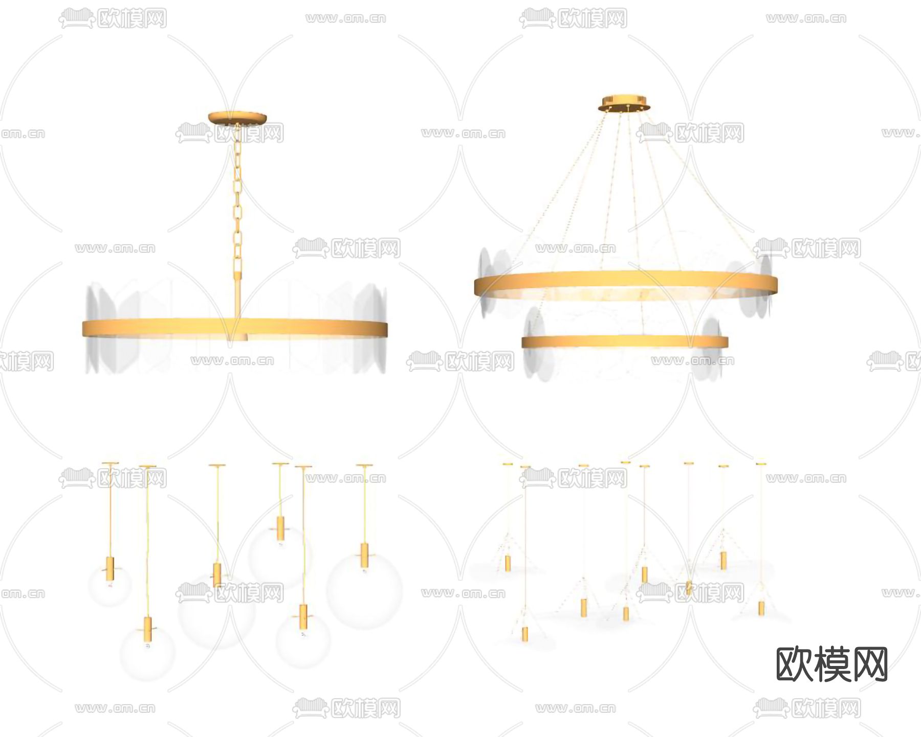 现代金属吊灯su模型下载（渲染图2）