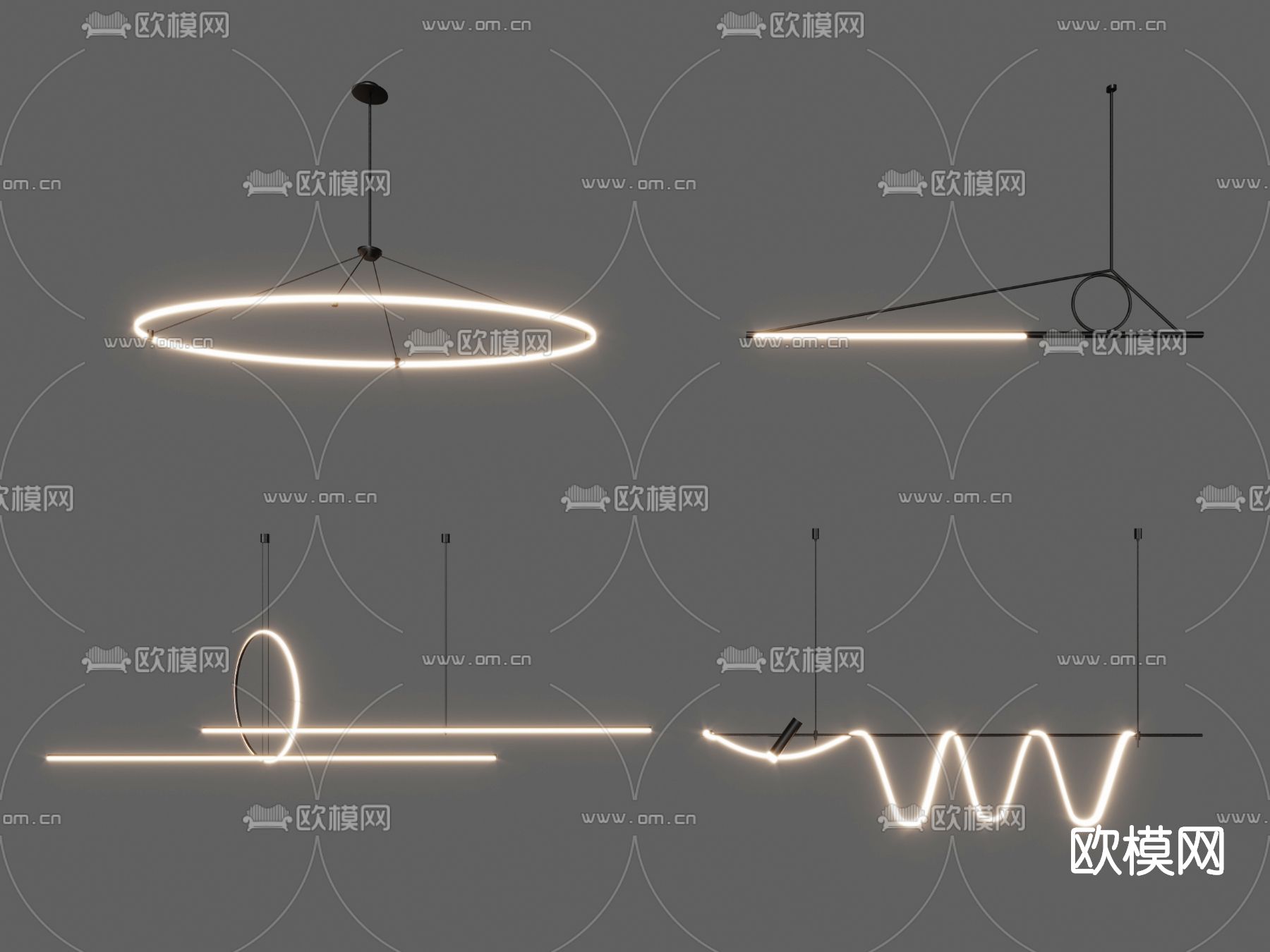 现代金属吊灯su模型下载（渲染图1）