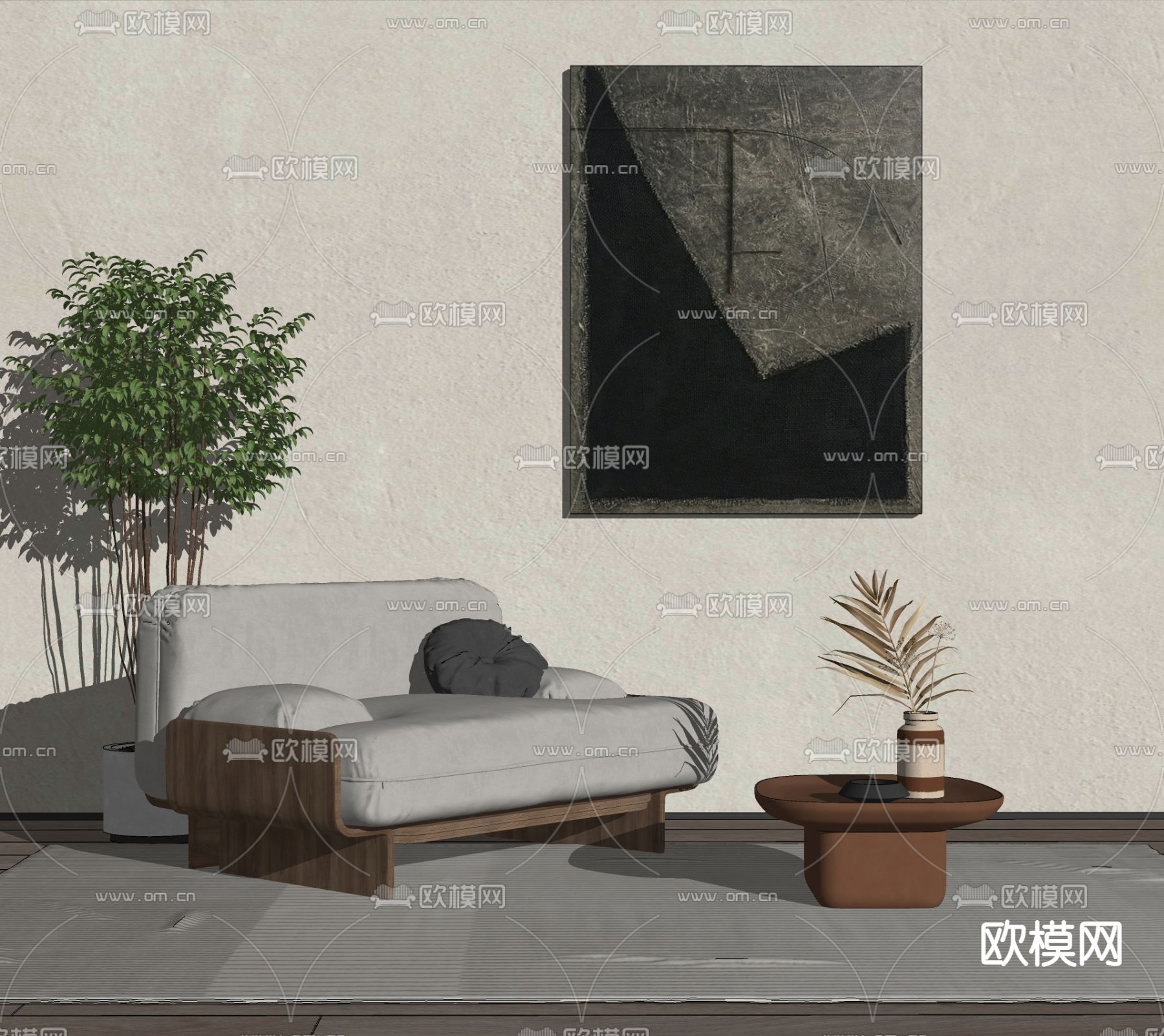 侘寂风布艺单人沙发su模型