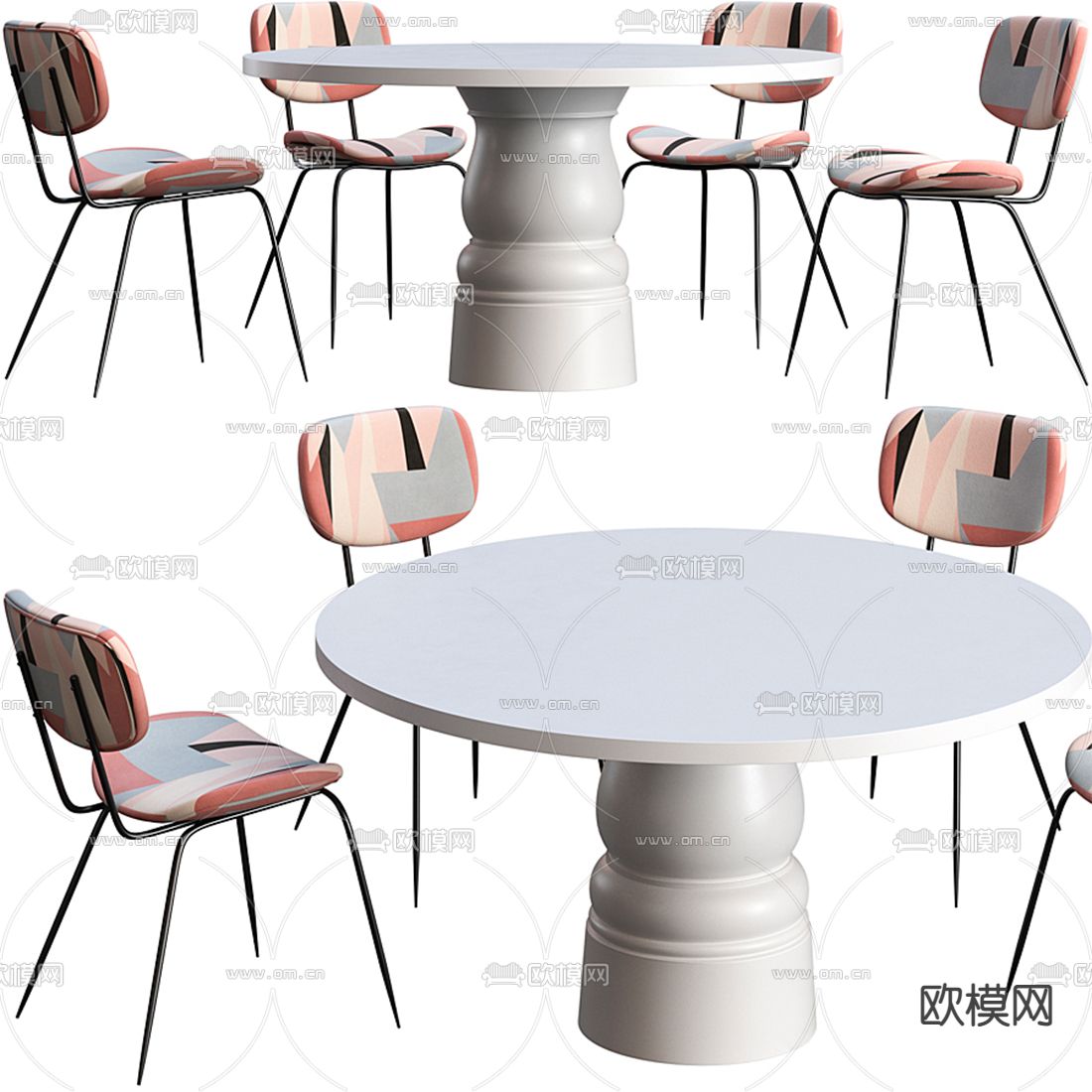 Moooi 北欧圆形餐桌椅3d模型下载（渲染图1）
