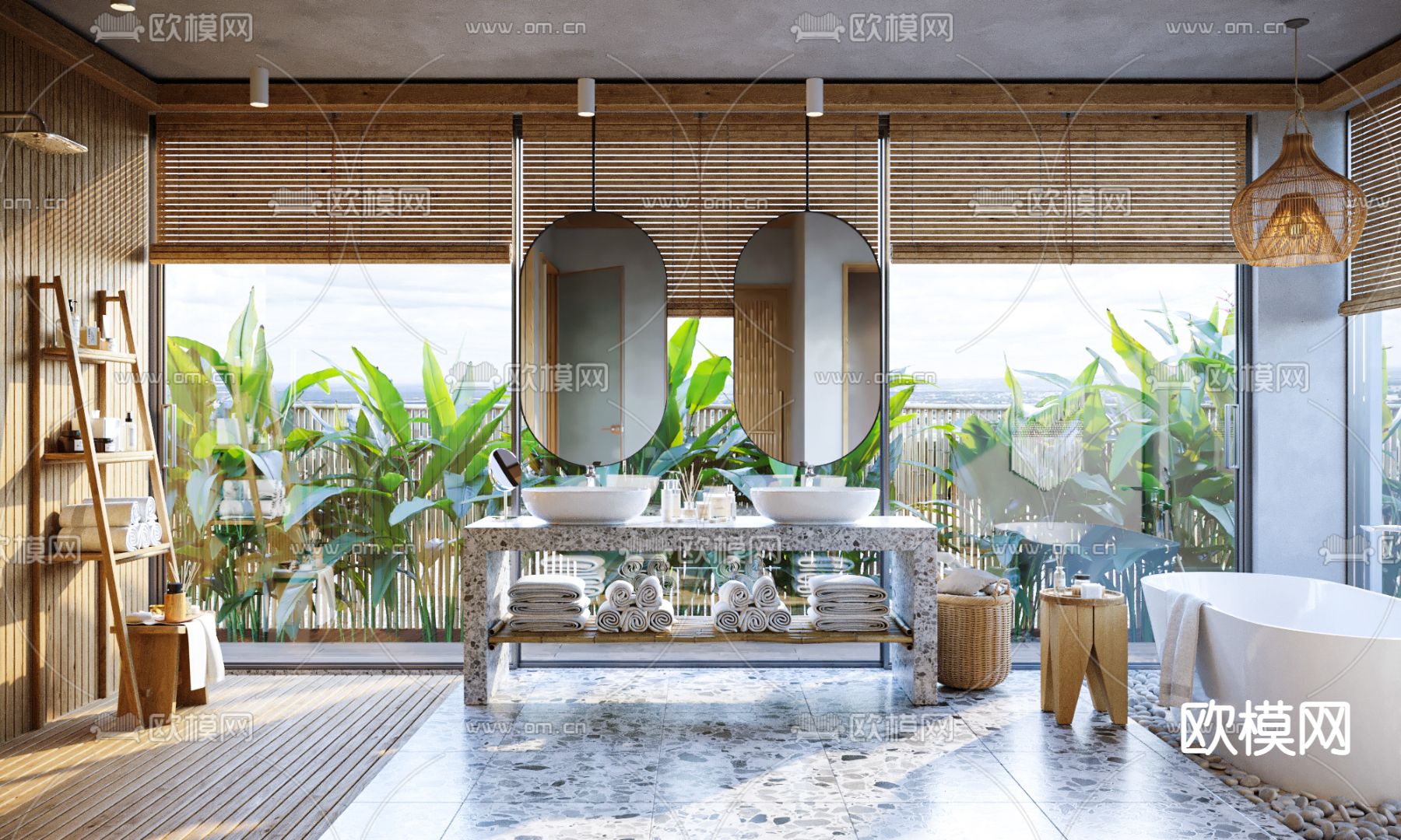 东南亚浴室卫生间3d模型下载（渲染图3）