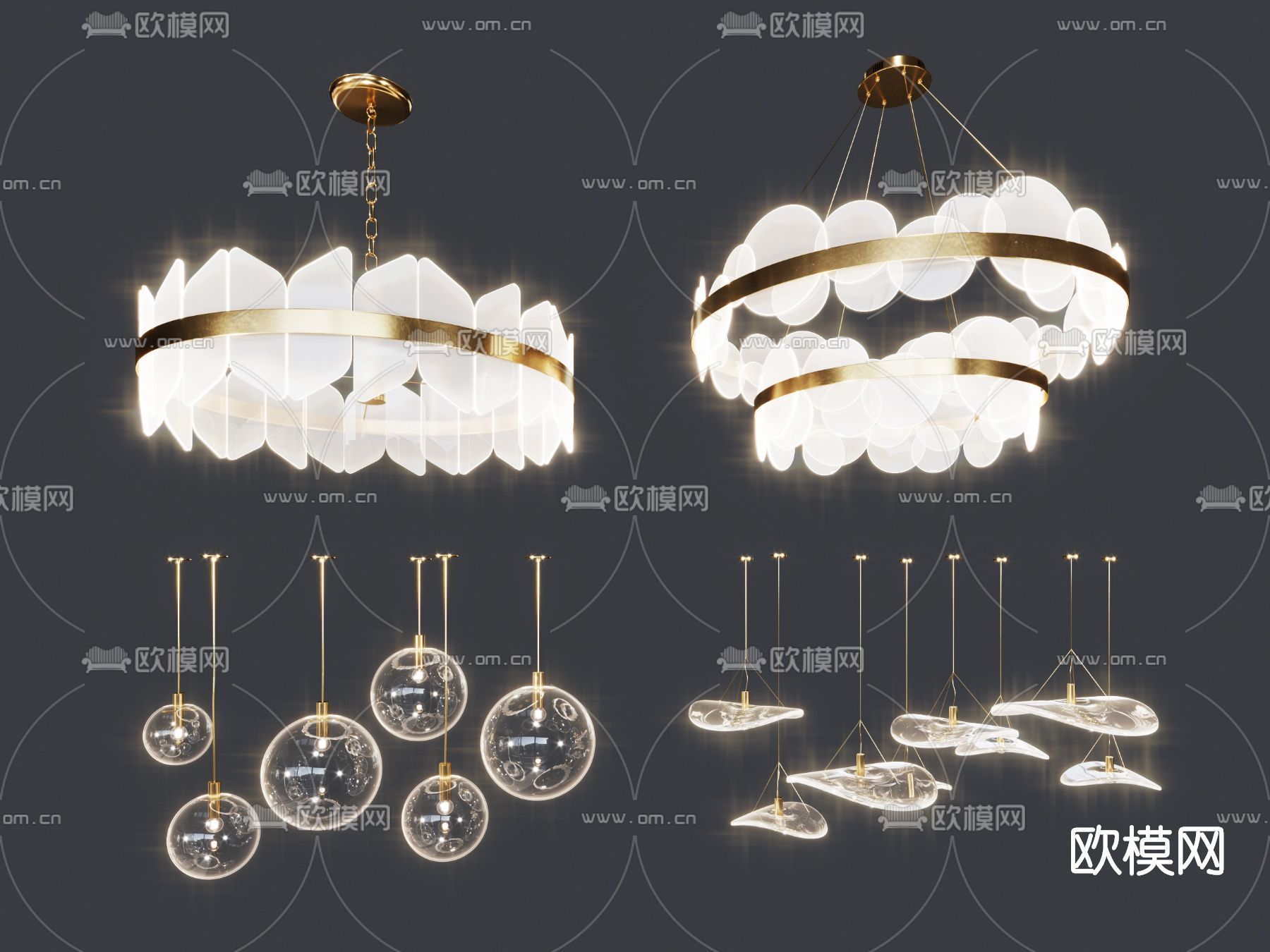 现代金属吊灯su模型下载（渲染图1）