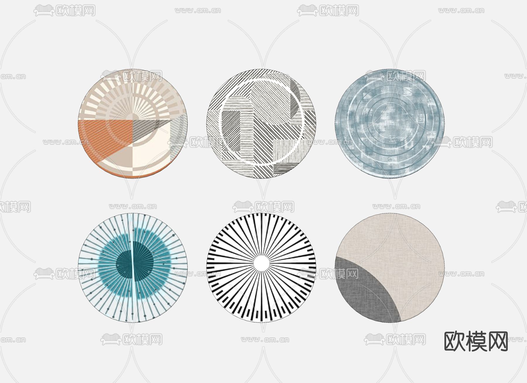 现代圆形地毯su模型下载