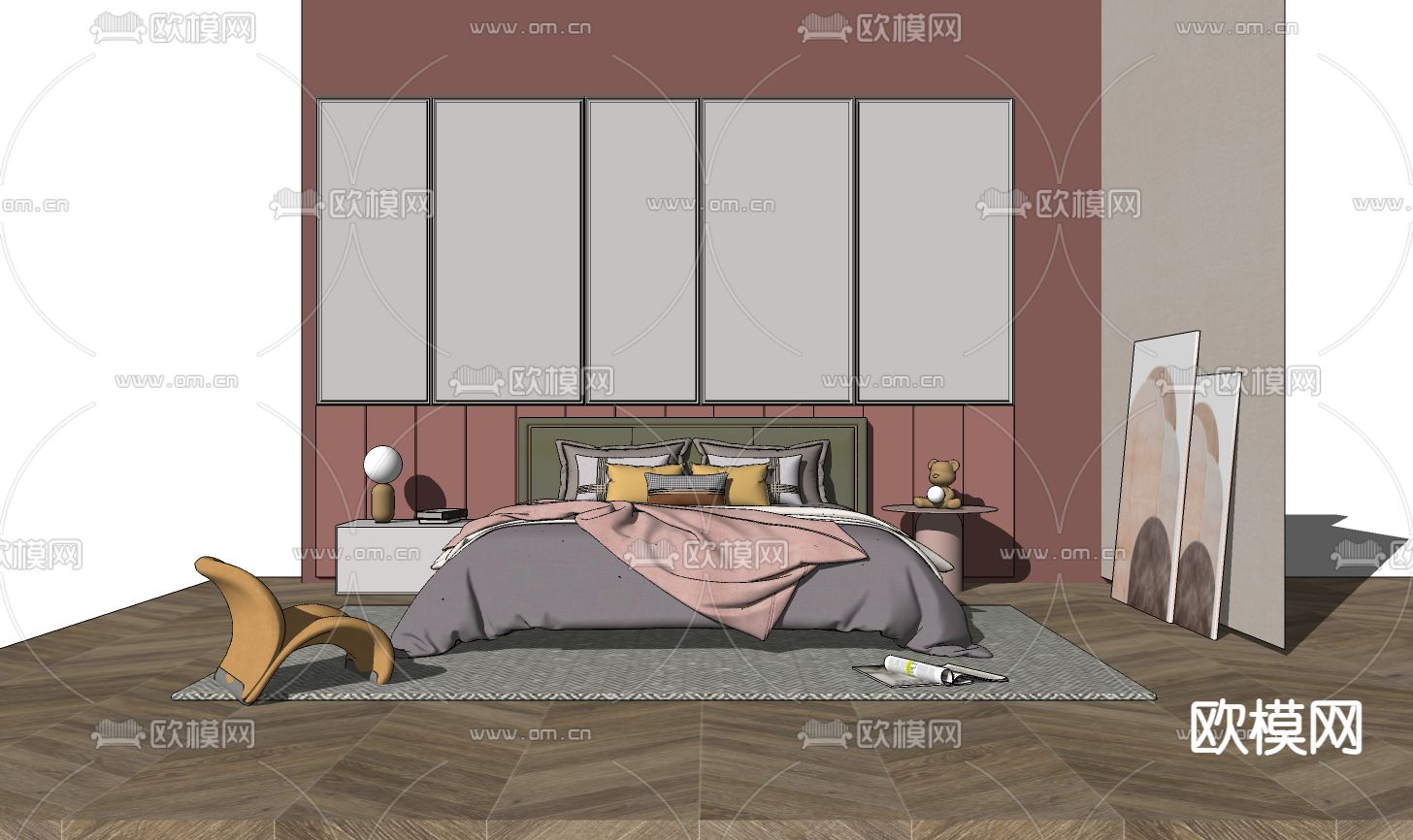 北欧风布艺儿童床su模型下载