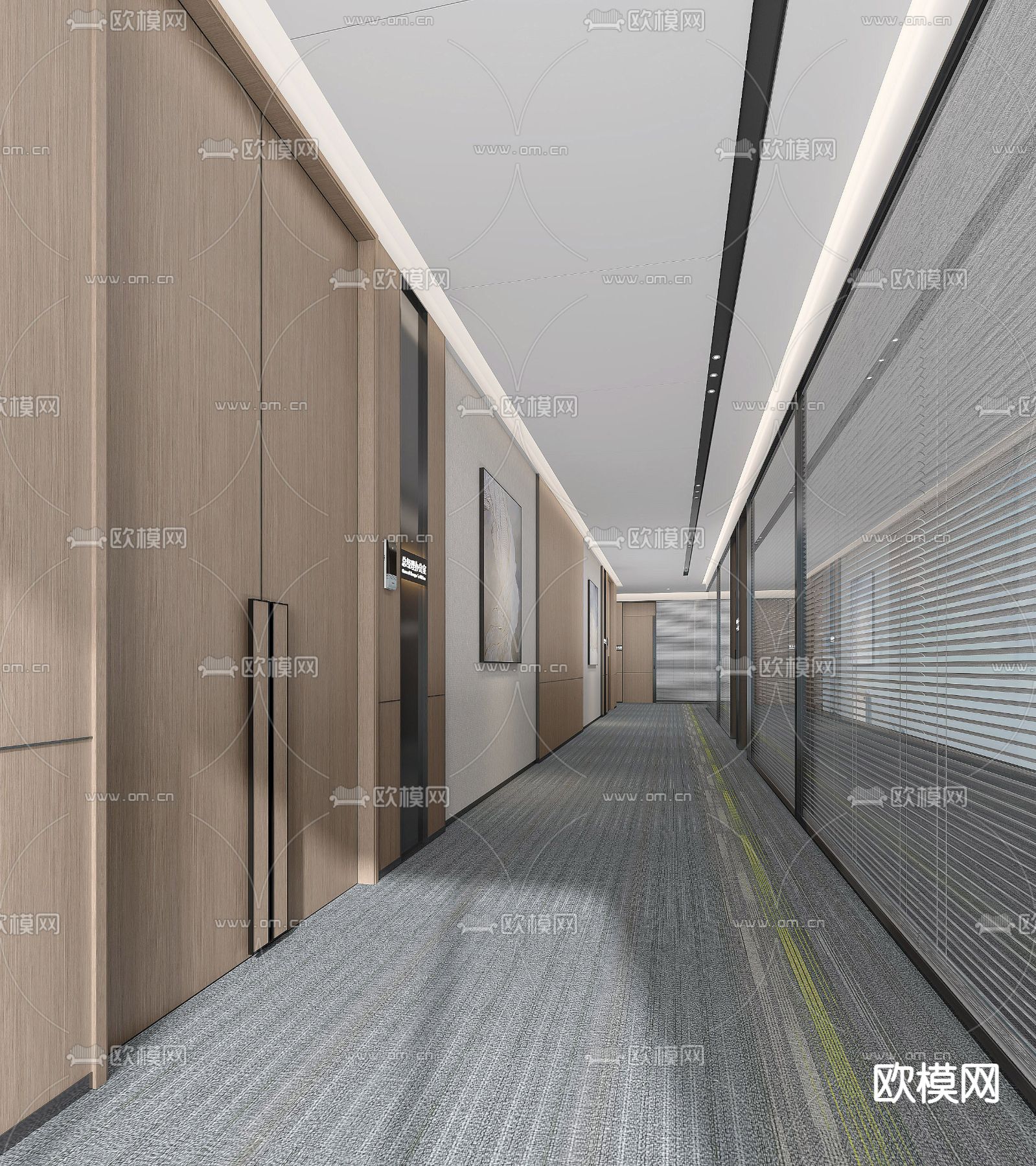 现代办公走廊过道3d模型下载_ID11582632_3dmax免费模型-欧模网